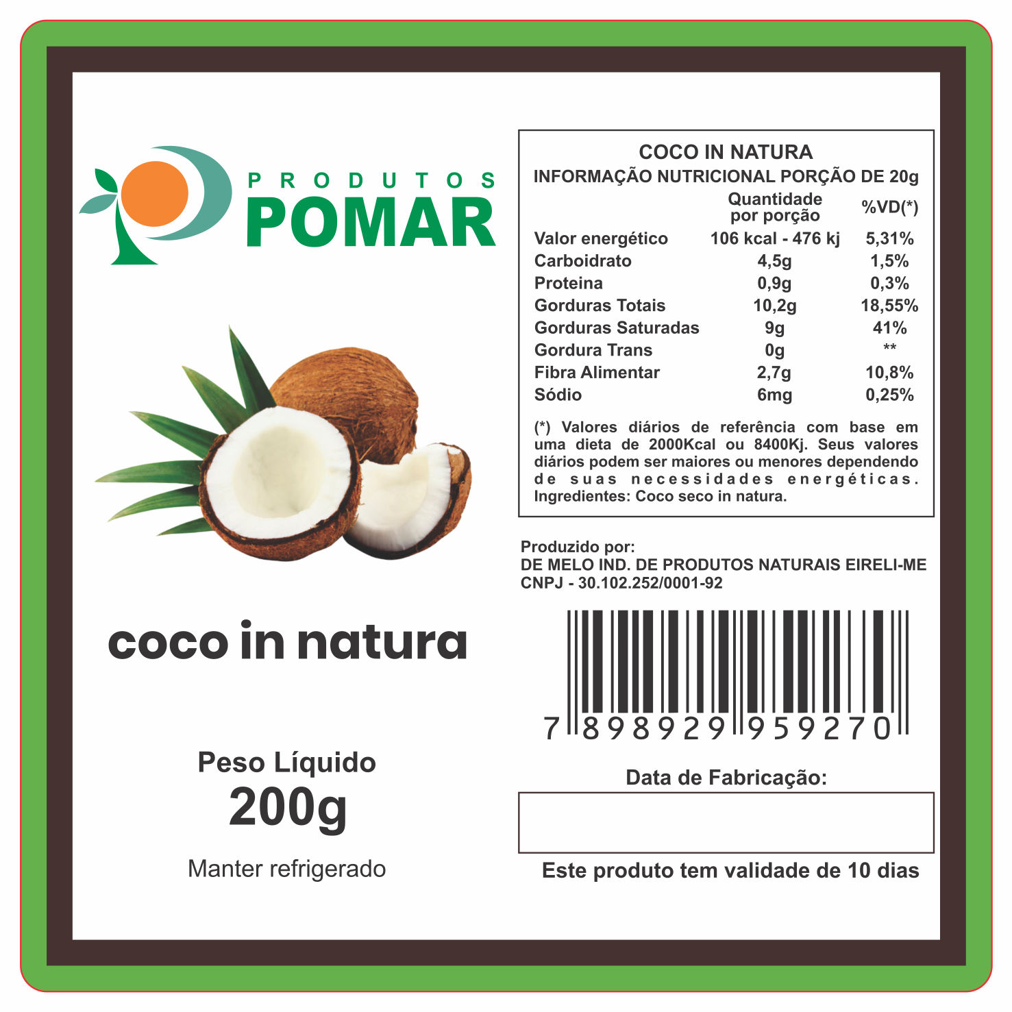 ETIQUETA 75X75/1 COUCHE ADESIVO COCO IN NATURA 200G-39MTS Ref