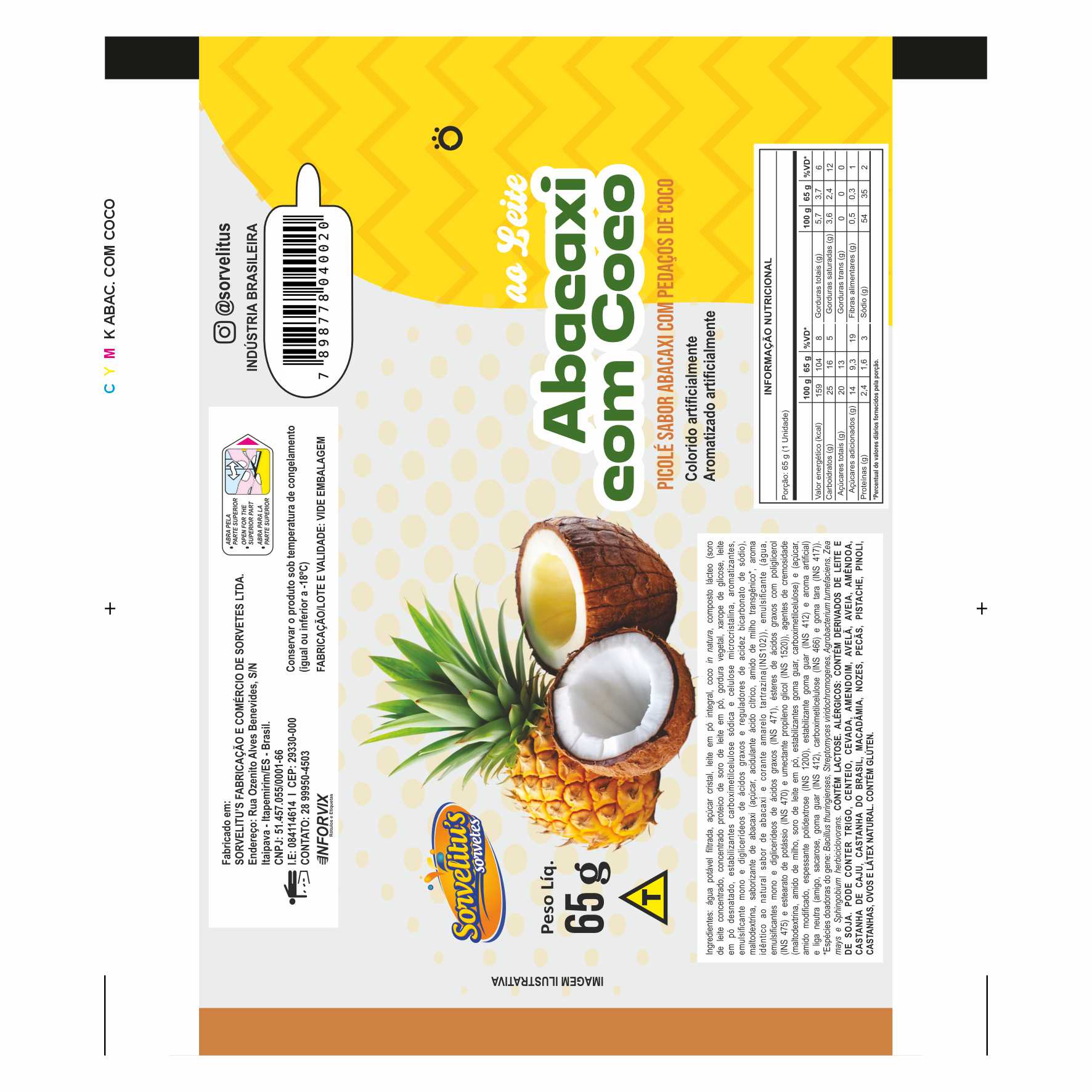 BOBINA BOPP LEITOSO PICOLÉ 6KG SORVELITUS ABACAXI COM COCO BOBINA BOPP LEITOSO PICOLÉ 6KG SORVELITUS ABACAXI COM COCO