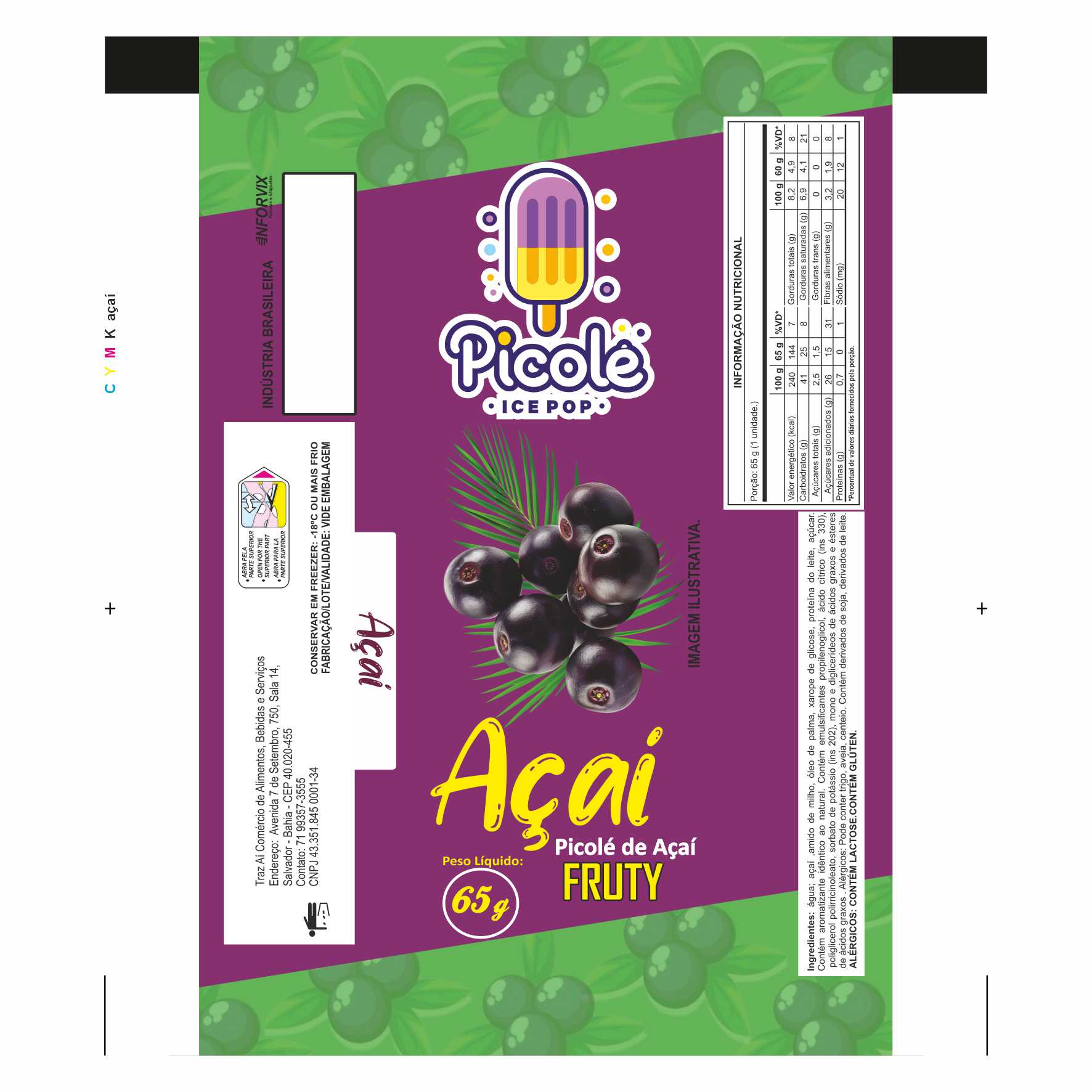 BOBINA BOPP LEITOSO PICOLÉ 6KG ICE POP AÇAI BOBINA BOPP LEITOSO PICOLÉ 6KG ICE POP AÇAI