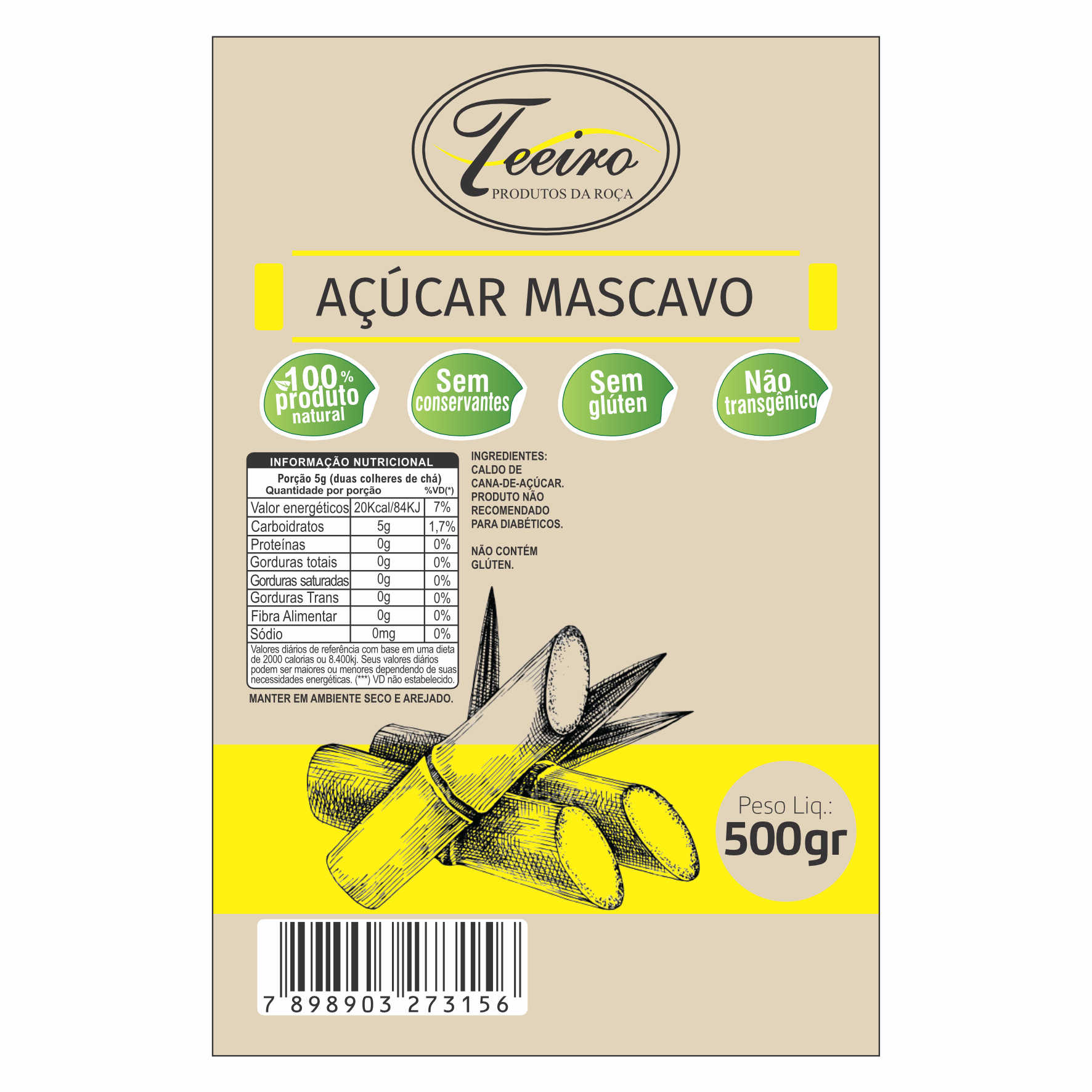ETIQUETA 80X124/1 PERSON COUCHE ADESIVO TEEIRO AÇÚCAR MASCAVO 500G -127MTS