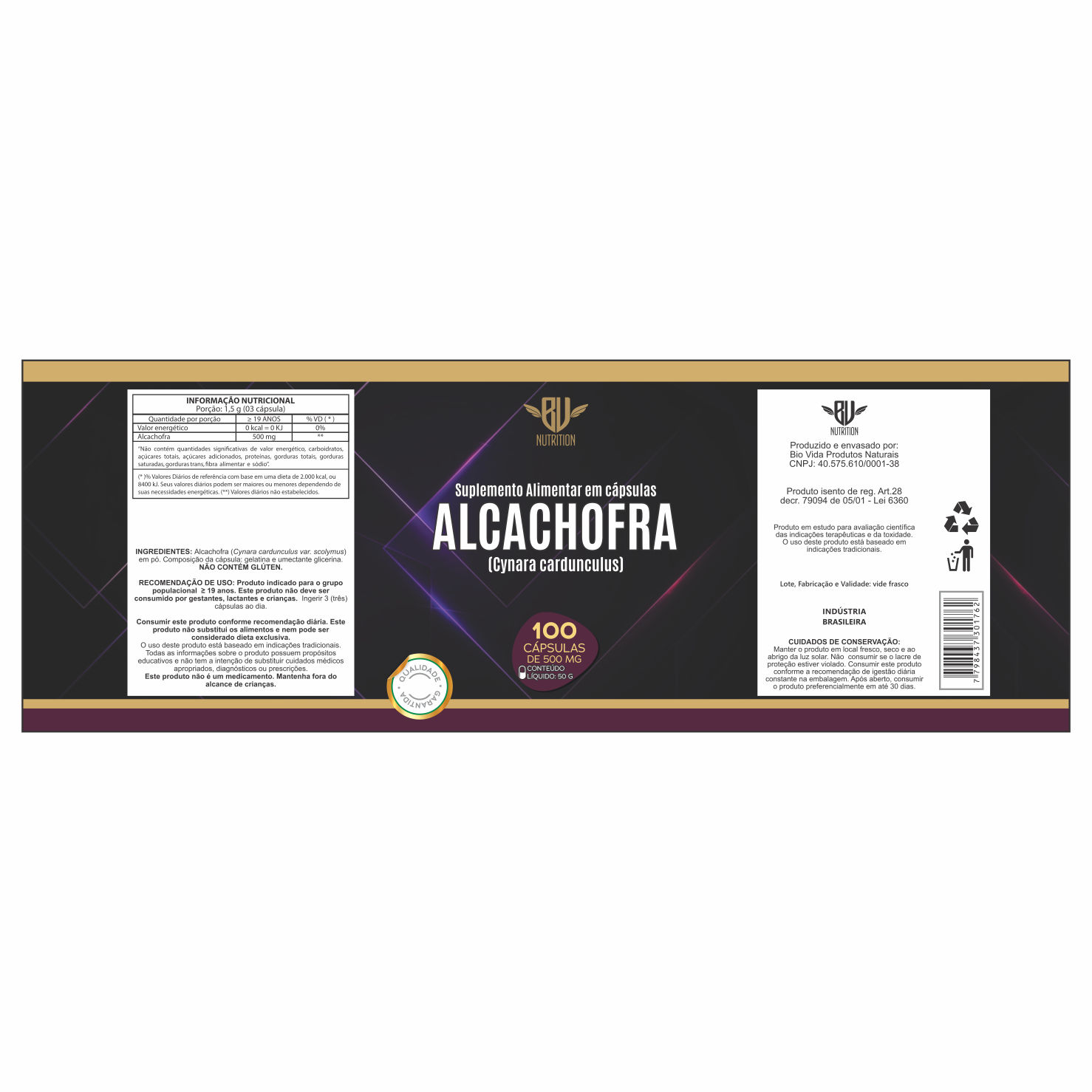 ETIQUETA 65X182 PERSON BOPP METALIZADO BV NUTRITION ALCACHOFRA 100CAPS (500UNID)K ETIQUETA 65X182 PERSON BOPP METALIZADO BV NUTRITION ALCACHOFRA 100CAPS (500UNID)K
