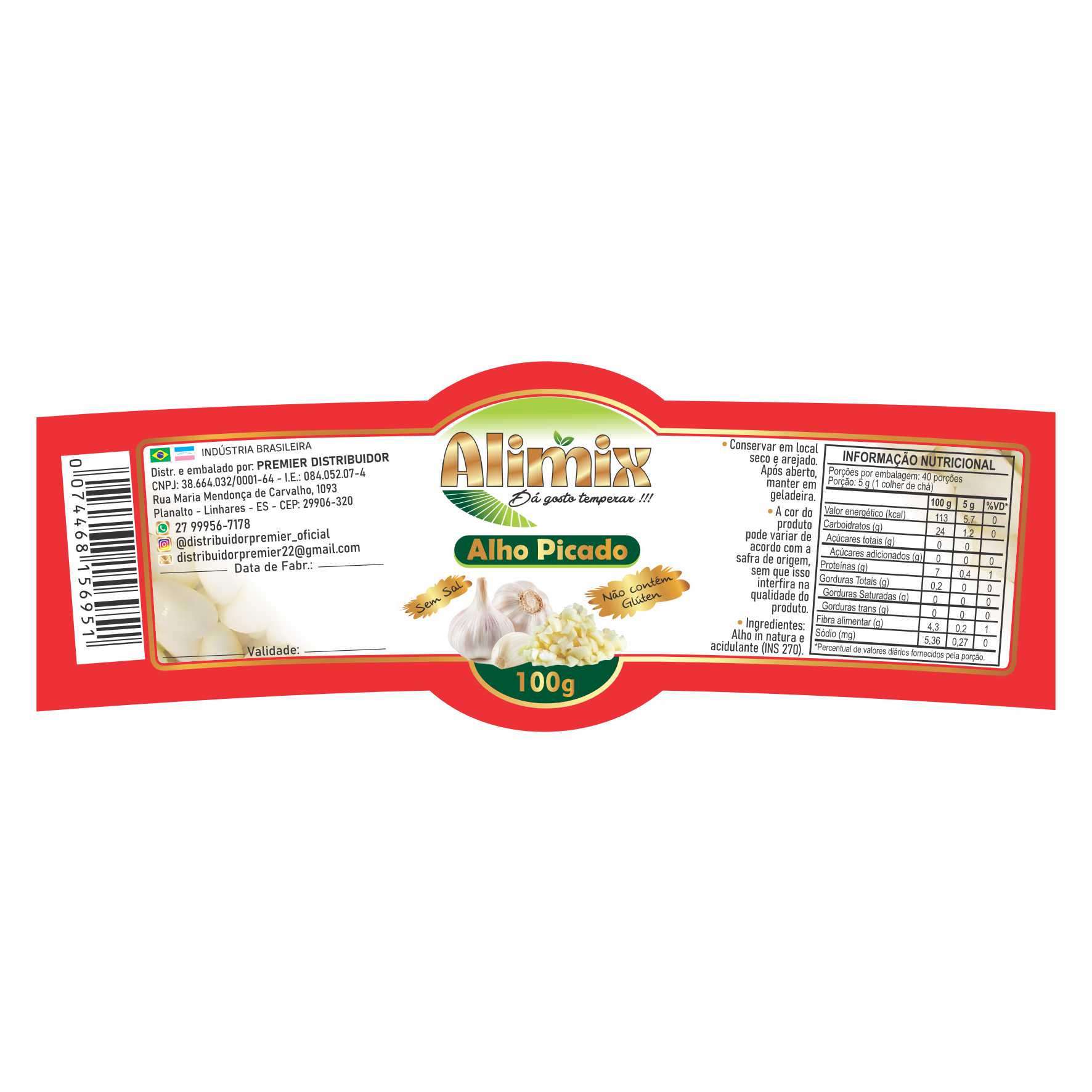 ETIQUETA 40x118/2 PERSON BOPP METALIZADO ALIMIX ALHO FRITO 100G (500UNI)K