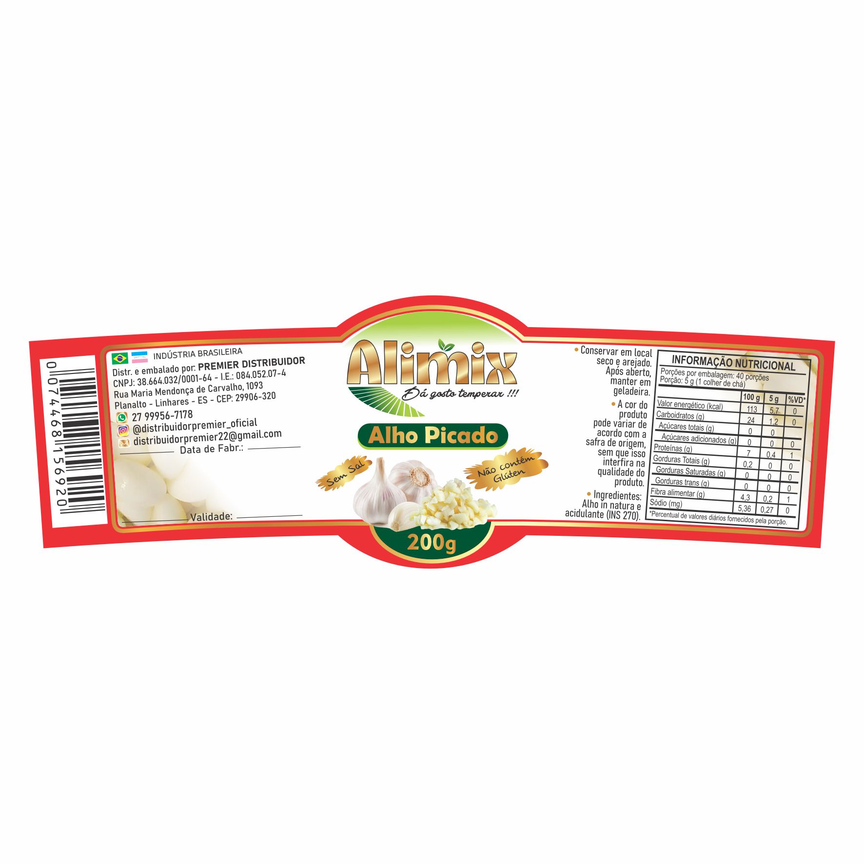 ETIQUETA 40x118/2 PERSON BOPP METALIZADO ALIMIX ALHO PICADO 200G (500UNI)K