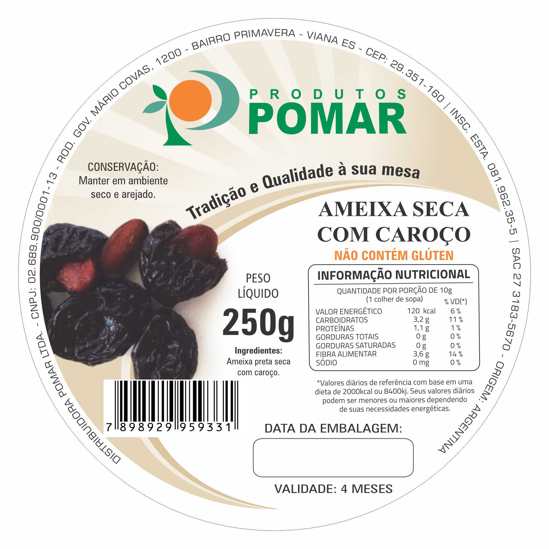 ETIQUETA 80MM DE DIAMETRO PERS/COUCHE ADES/POMAR>AMEIXA COM C/CAROÇO 250G-42MTS