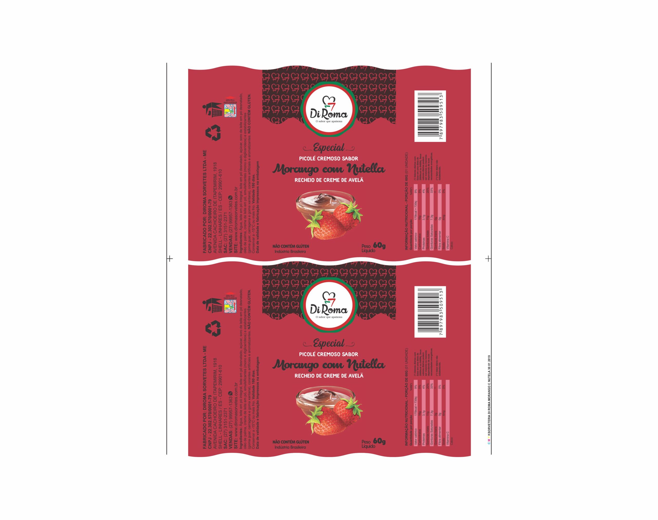 BOBINA BOPP LEITOSO PICOLE 6KG - DI ROMA MORANGO COM NUTELA