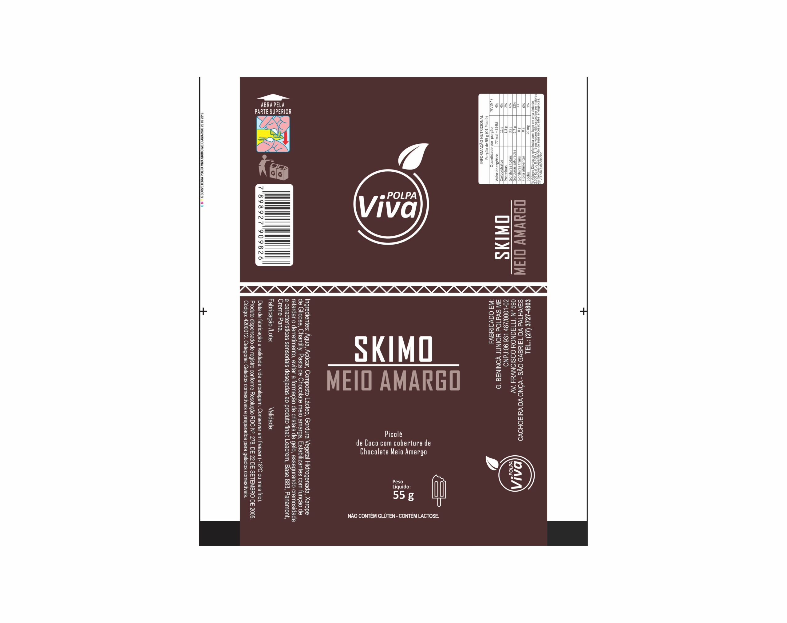 BOBINA BOPP LEITOSO PICOLE 6KG - POLPA VIVA SKIMO MEIO AMARGO BOBINA BOPP LEITOSO PICOLE 6KG - POLPA VIVA SKIMO MEIO AMARGO