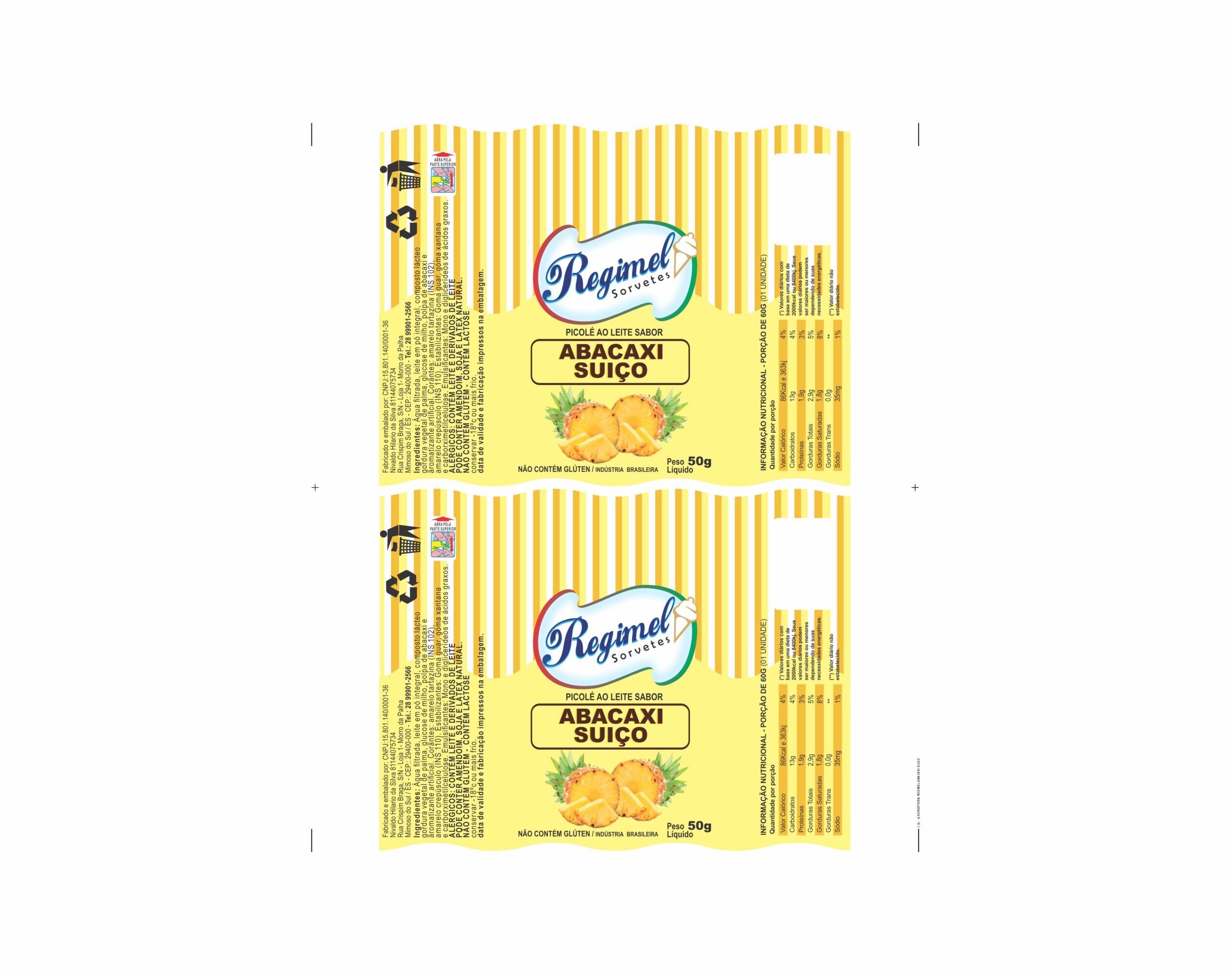 BOBINA BOPP LEITOSO PICOLE 6KG - REGIMEL ABACAXI SUICO BOBINA BOPP LEITOSO PICOLE 6KG - REGIMEL ABACAXI SUICO