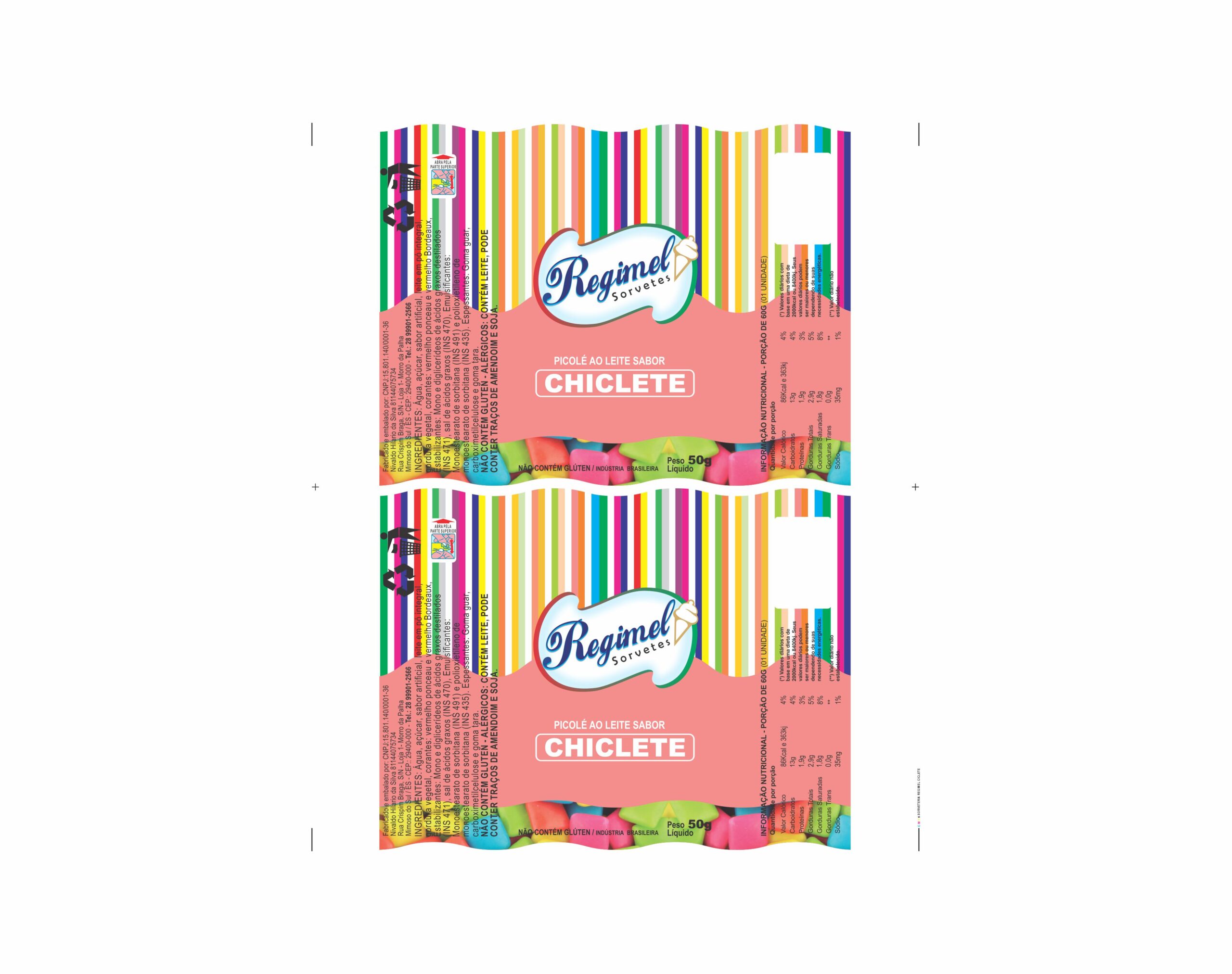 BOBINA BOPP LEITOSO PICOLE 6KG - REGIMEL CHICLETE BOBINA BOPP LEITOSO PICOLE 6KG - REGIMEL CHICLETE