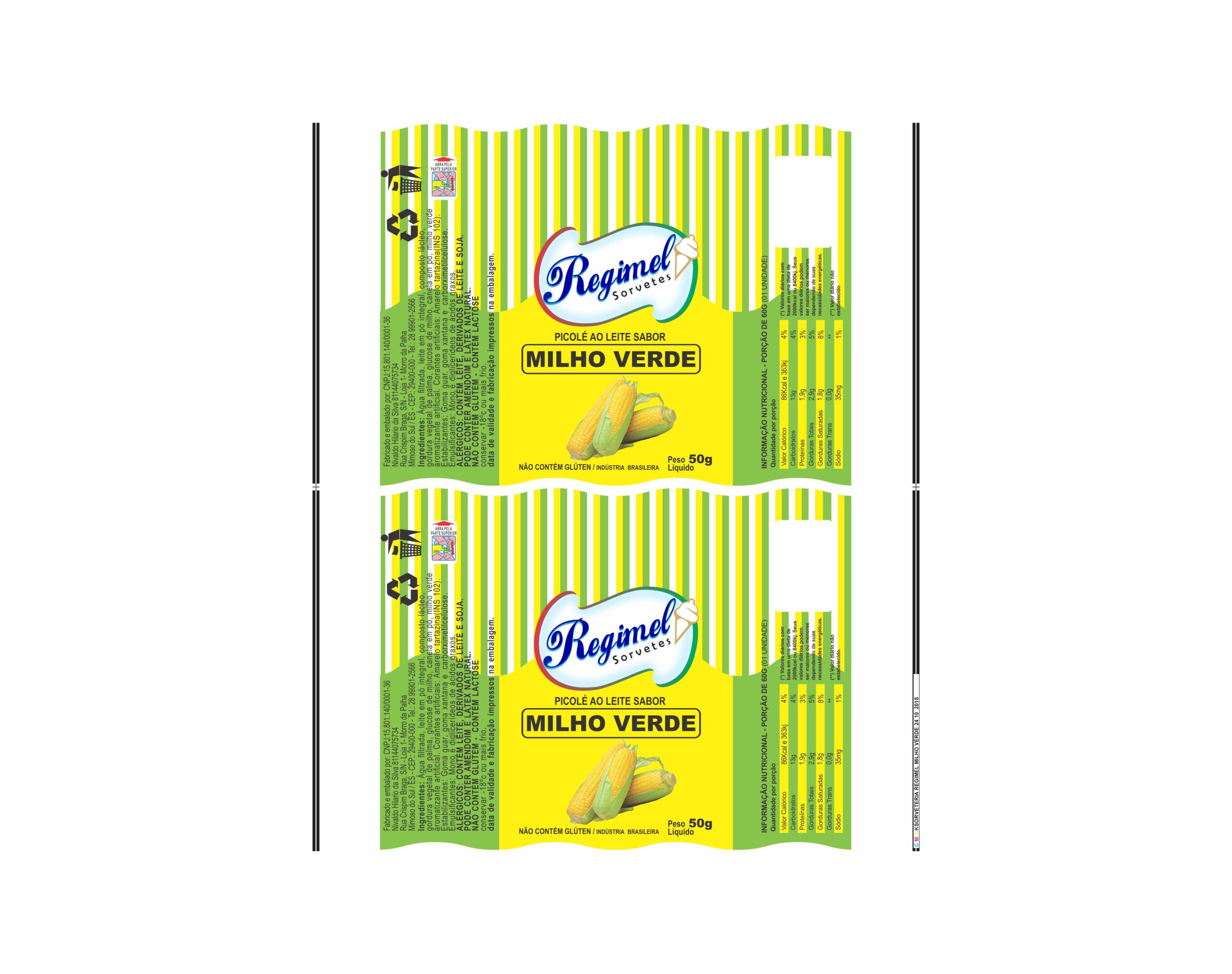 BOBINA BOPP LEITOSO PICOLE 6KG - REGIMEL MILHO VERDE BOBINA BOPP LEITOSO PICOLE 6KG - REGIMEL MILHO VERDE