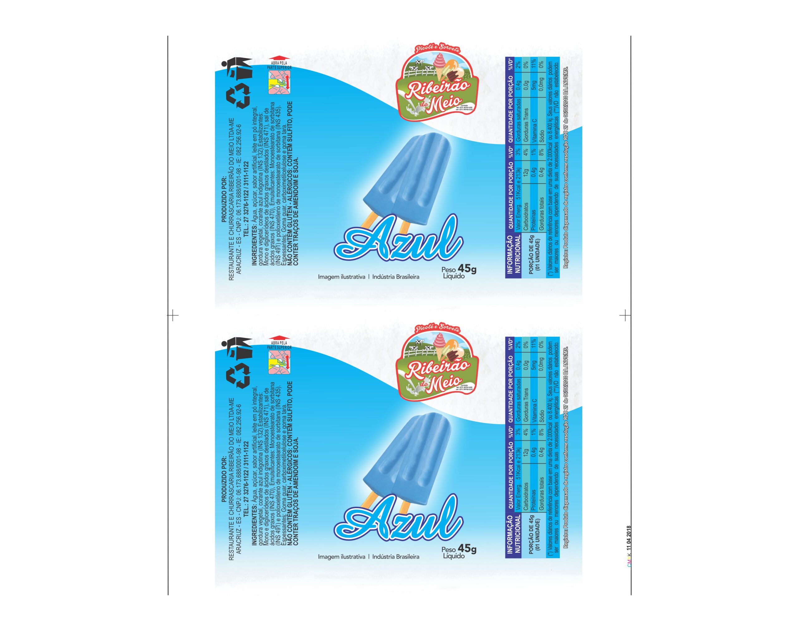 BOBINA BOPP LEITOSO PICOLE 6KG SÍTIO RIBEIRÃO DO MEIO/AZUL