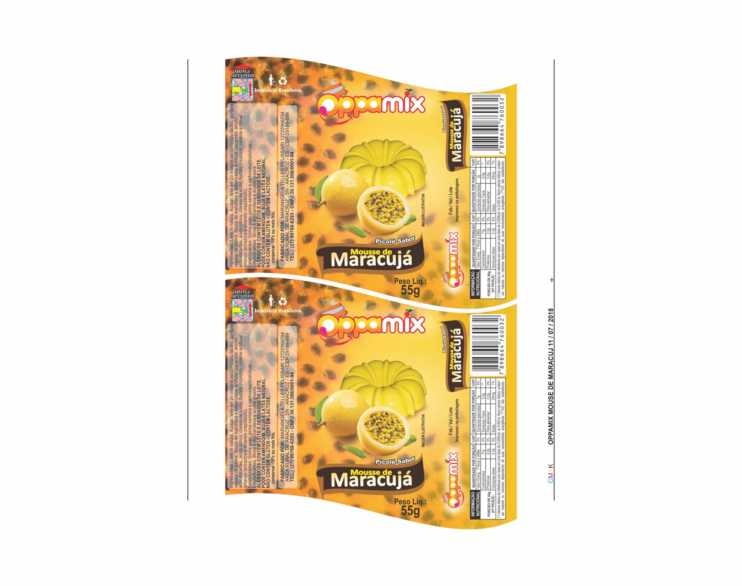 BOBINA BOPP LEITOSO PICOLE 6KG - SORVETES OPPAMIX MOUSSE DE MARACUJÁ