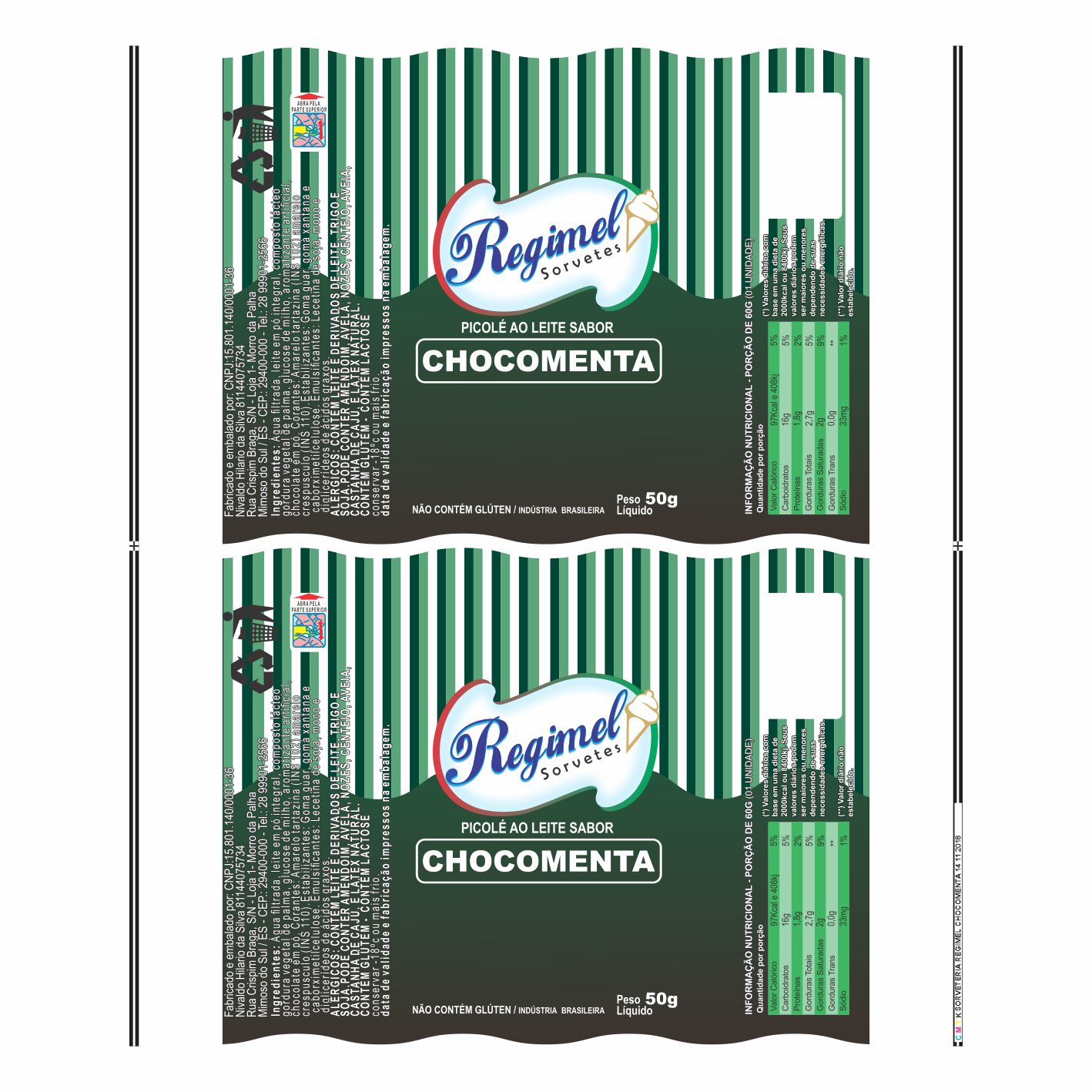 BOBINA BOPP LEITOSO PICOLE 6KG - REGIMEL CHOCOMENTA BOBINA BOPP LEITOSO PICOLE 6KG - REGIMEL CHOCOMENTA