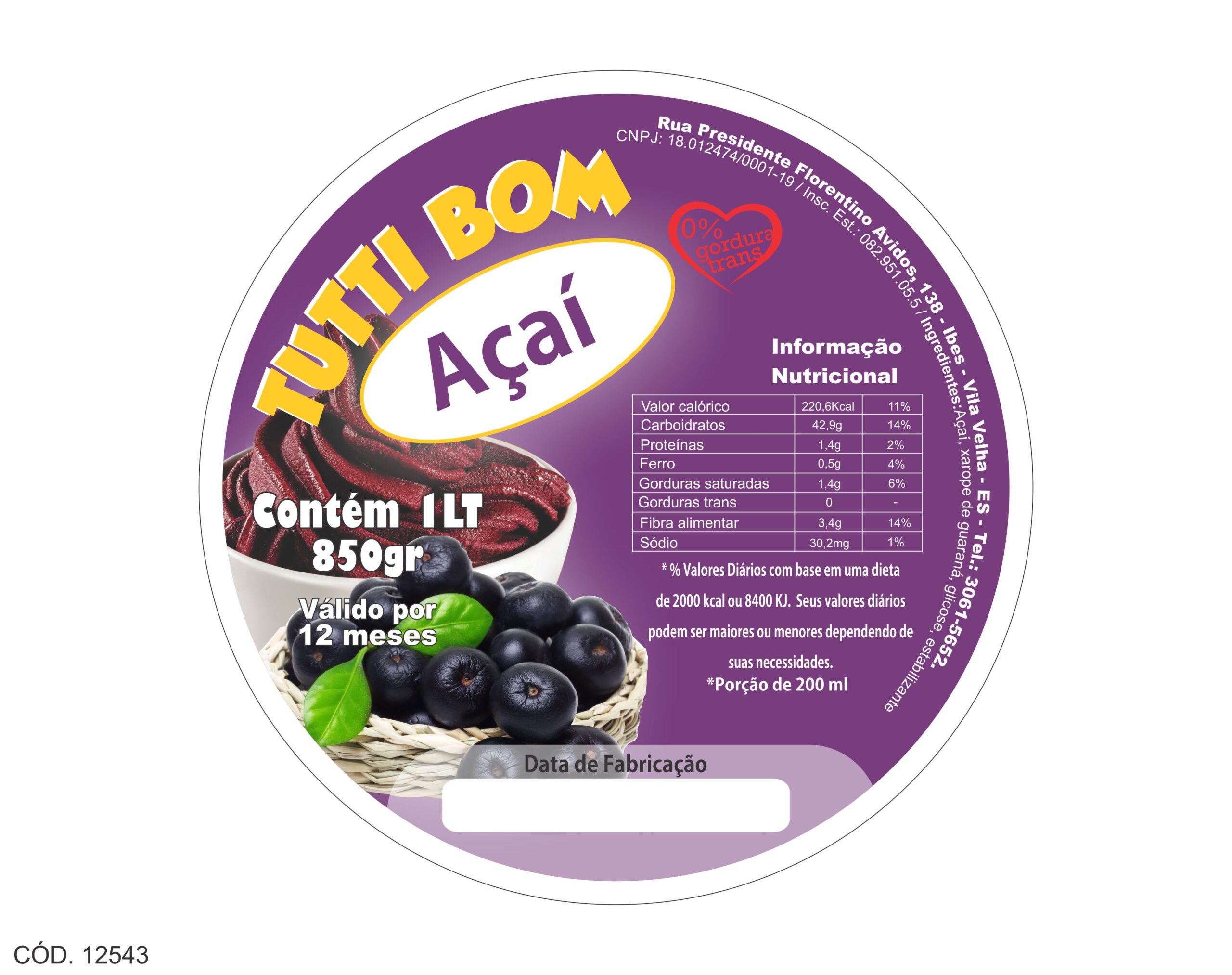 ETIQUETA 100MM DE DIAMETRO PERSONALIZADA/TUTTIBOM AÇAI 32MTS