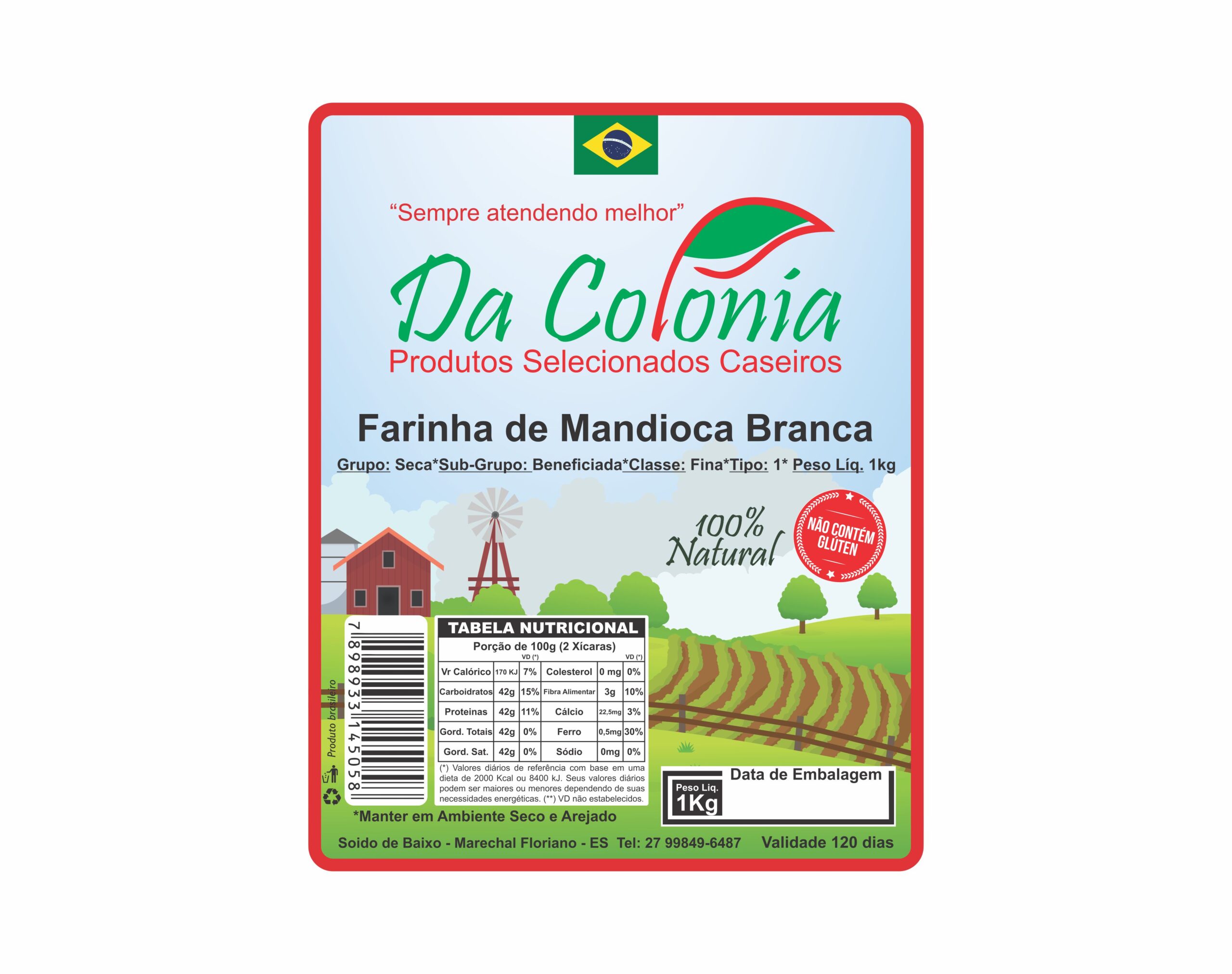 ETIQUETA 100X80/1 PERSONALIZADA/COUCHE ADESIVO/DA COLONIA FARINHA DE MANDIOCA BRANCA 1KG-41,50MTS