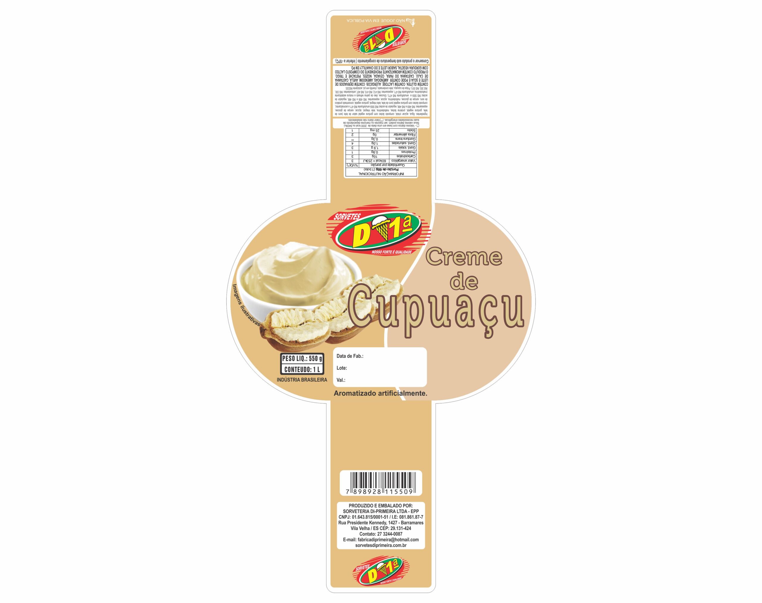 ETIQUETA 147X277/1 BOPP DURALYTE DI-PRIMEIRA CREME DE CUPUAÇÚ (500UNID) K