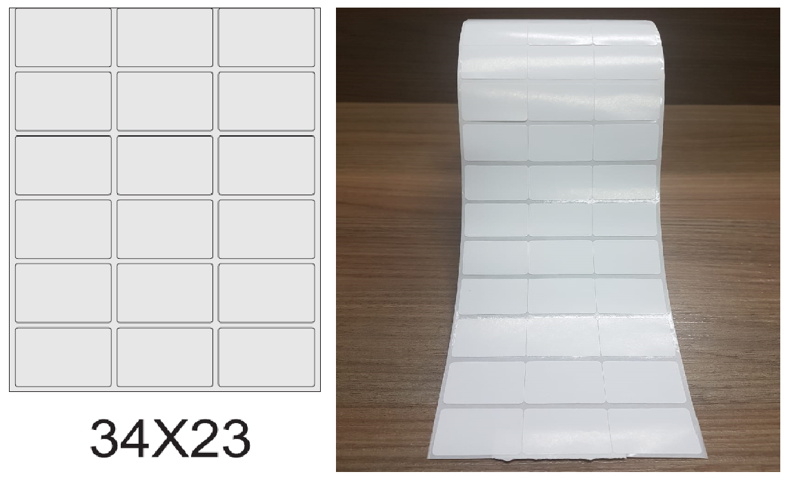ETIQUETA 34X23/3 COUCHE ADESIVA - 80MTS ETIQUETA 34X23/3 COUCHE ADESIVA - 80MTS