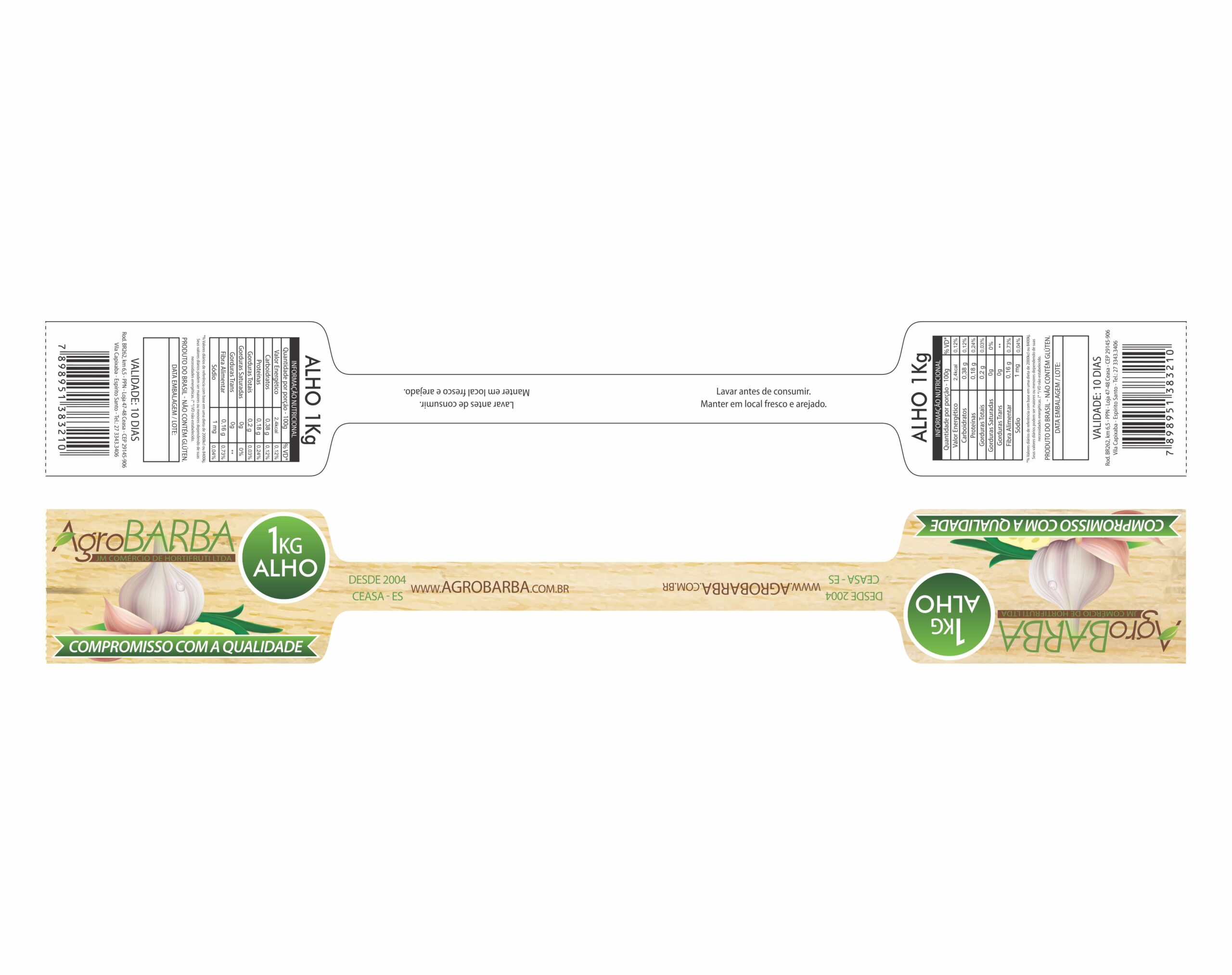 ETIQUETA 38X280/1 PERSONALIZADA/CARTÃO LAMINADO/AGROBARBA ALHO 1KG-140MTS