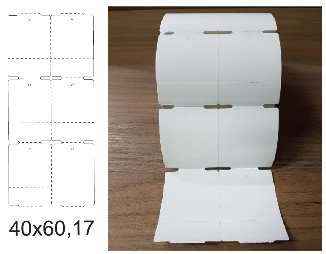 ETIQUETA 40X60/2 TAG/NAO ADESIVA/SERRILHA/C.TARJA/FURO P/BAIXO/18MM-32 MTS
