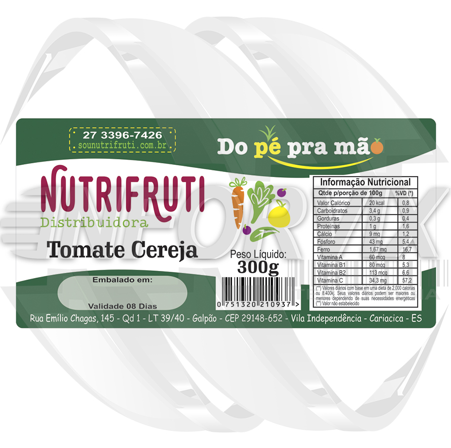 ETIQUETA 90X45/1 PERSONALIZADA/COUCHE ADESIVO/NUTRIFRUTI TOMATE CEREJA 300G 50MTS