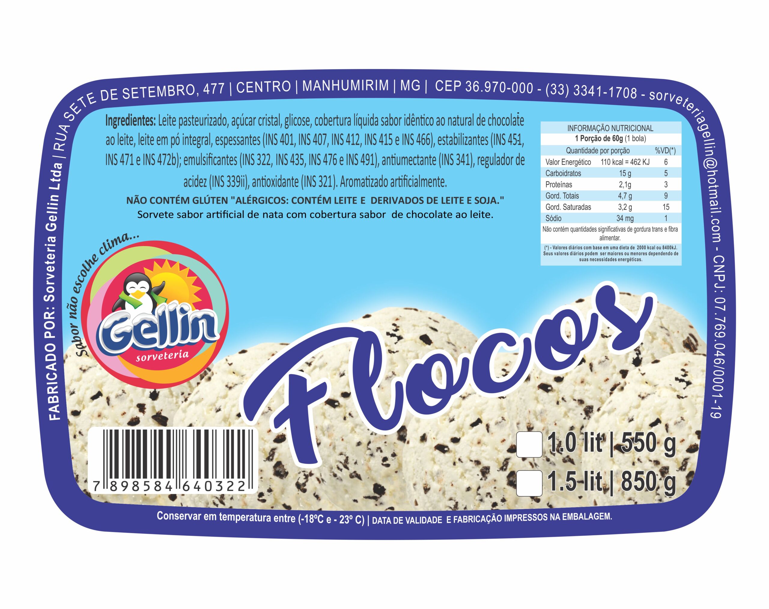 ETIQUETA 91X136/1 PERSONALIZADA/COUCHE ADESIVO/GELLIN FLOCOS 1LT E 1,5LT 70,5MTS