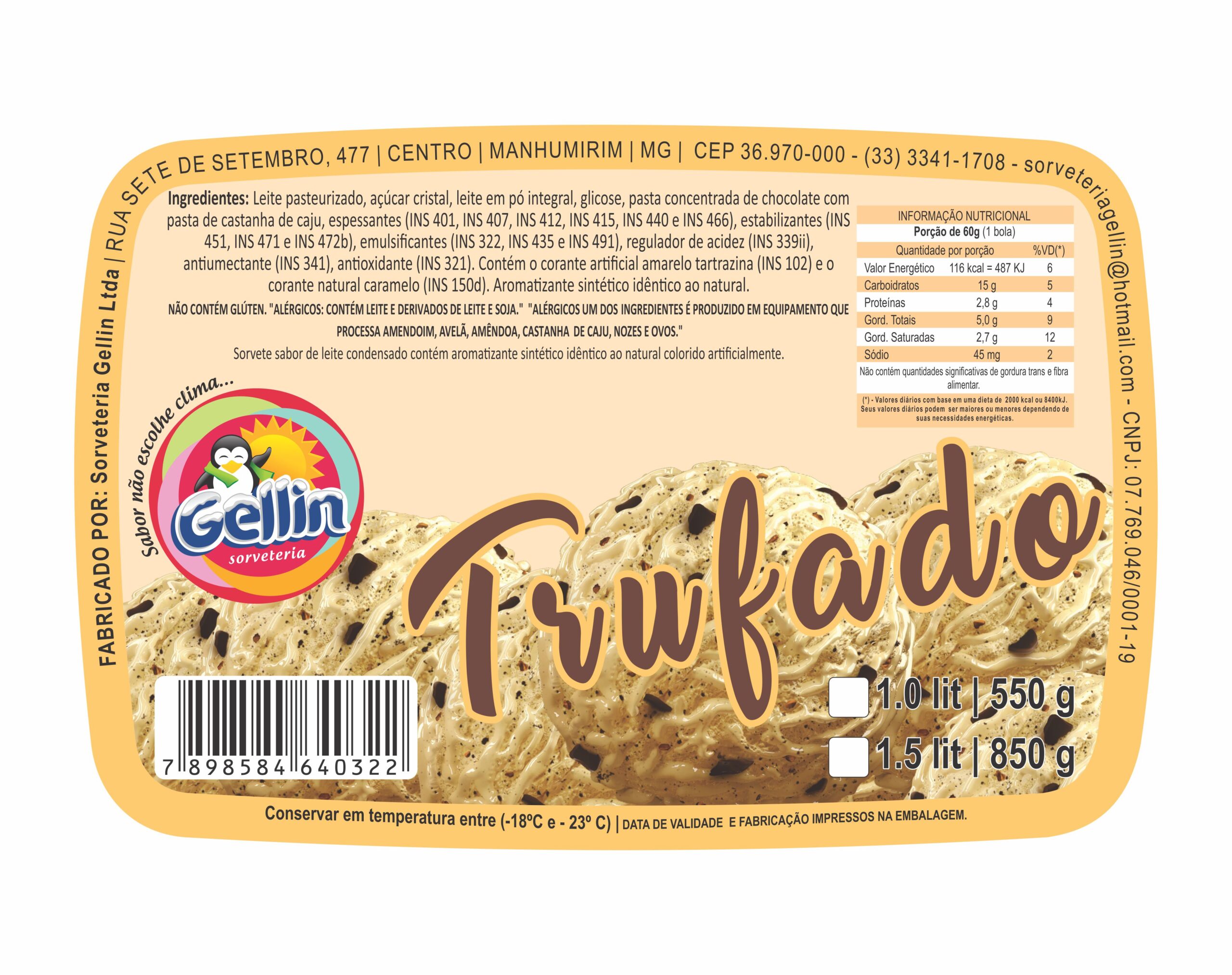 ETIQUETA 91X136/1 PERSONALIZADA/COUCHE ADESIVO/GELLIN TRUFADO 1LT E 1,5LT 70,5MTS