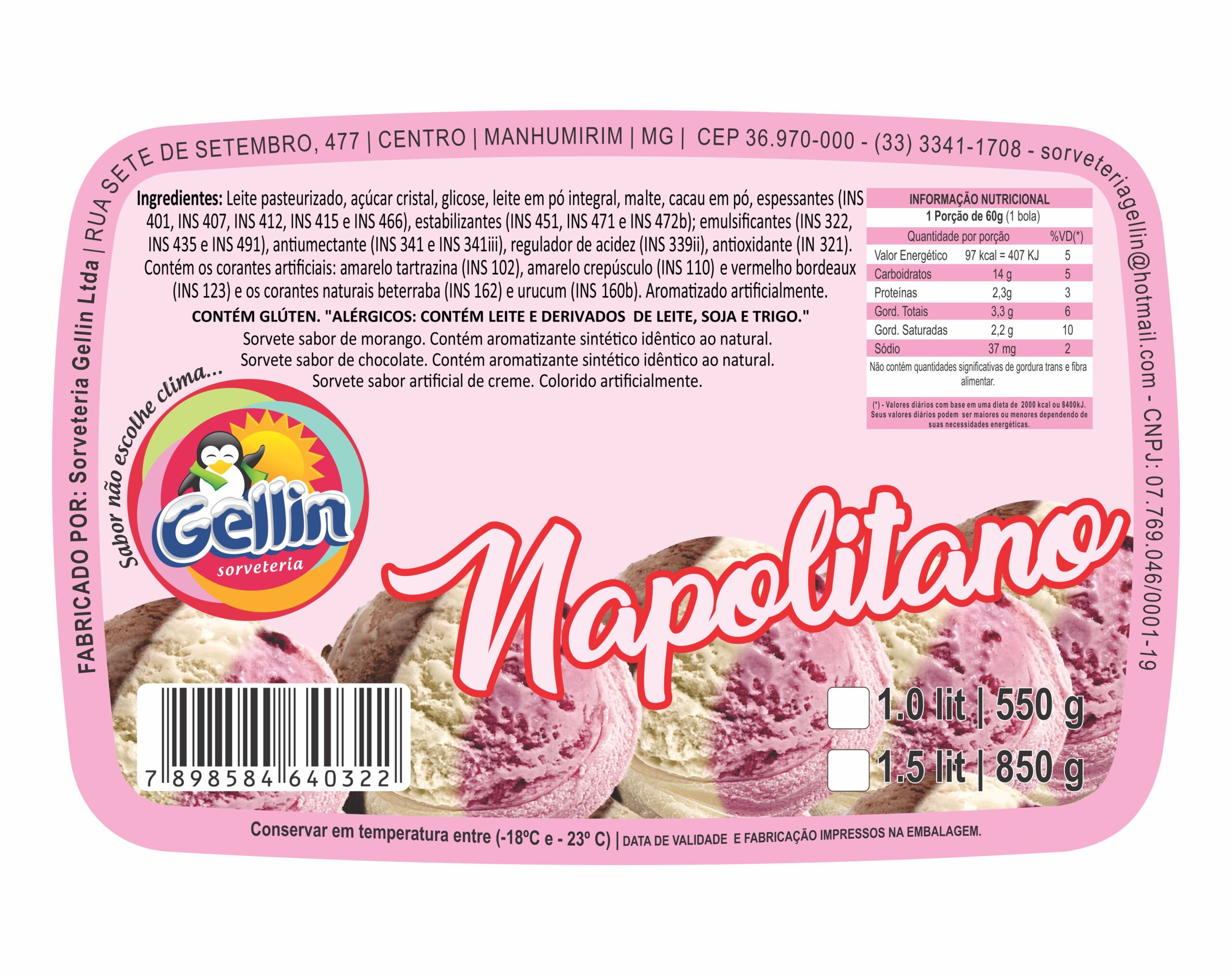 ETIQUETA 91X136/1 PERSONALIZADA COUCHE ADESIVO GELLIN NAPOLITANO 1LT E 1,5LT 70,5MTS
