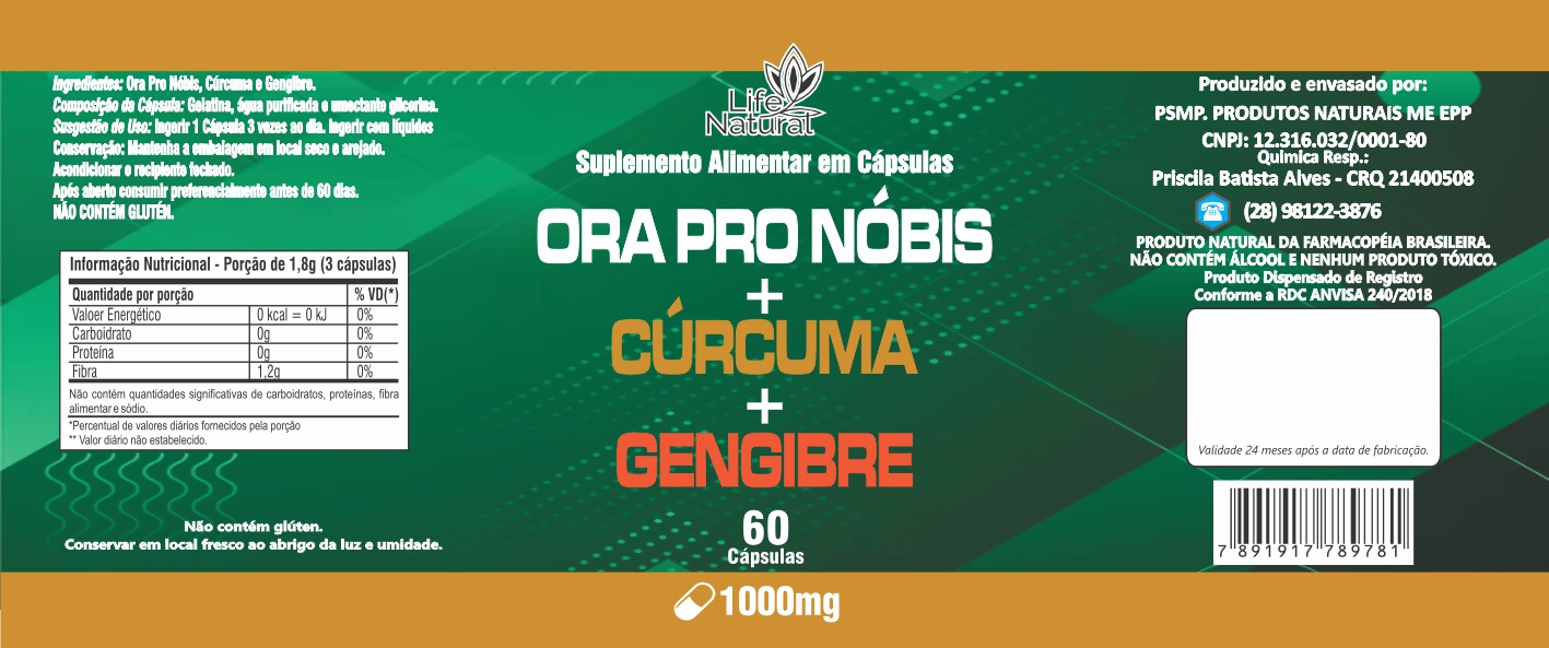 ETIQUETA 60X150 PERSON BOPP METALIZADO LIFE NATURAL ORA PRO NOBIS + CURCUMA + GENGIBRE 60CAPS (500UNI)K