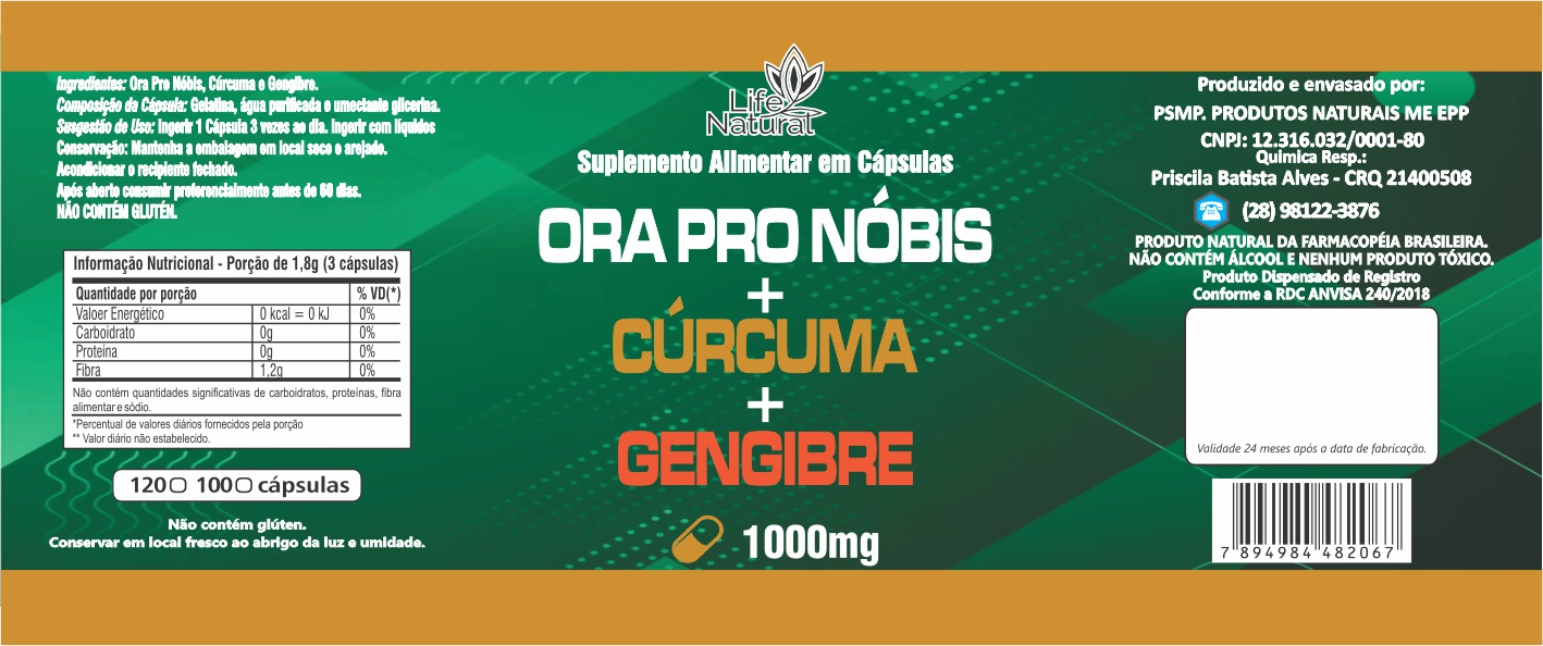 ETIQUETA 60X150 PERSON BOPP METALIZADO LIFE NATURAL ORA PRO NOBIS + CURCUMA + GENGIBRE 100 / 120 CAPS (500UNI)K