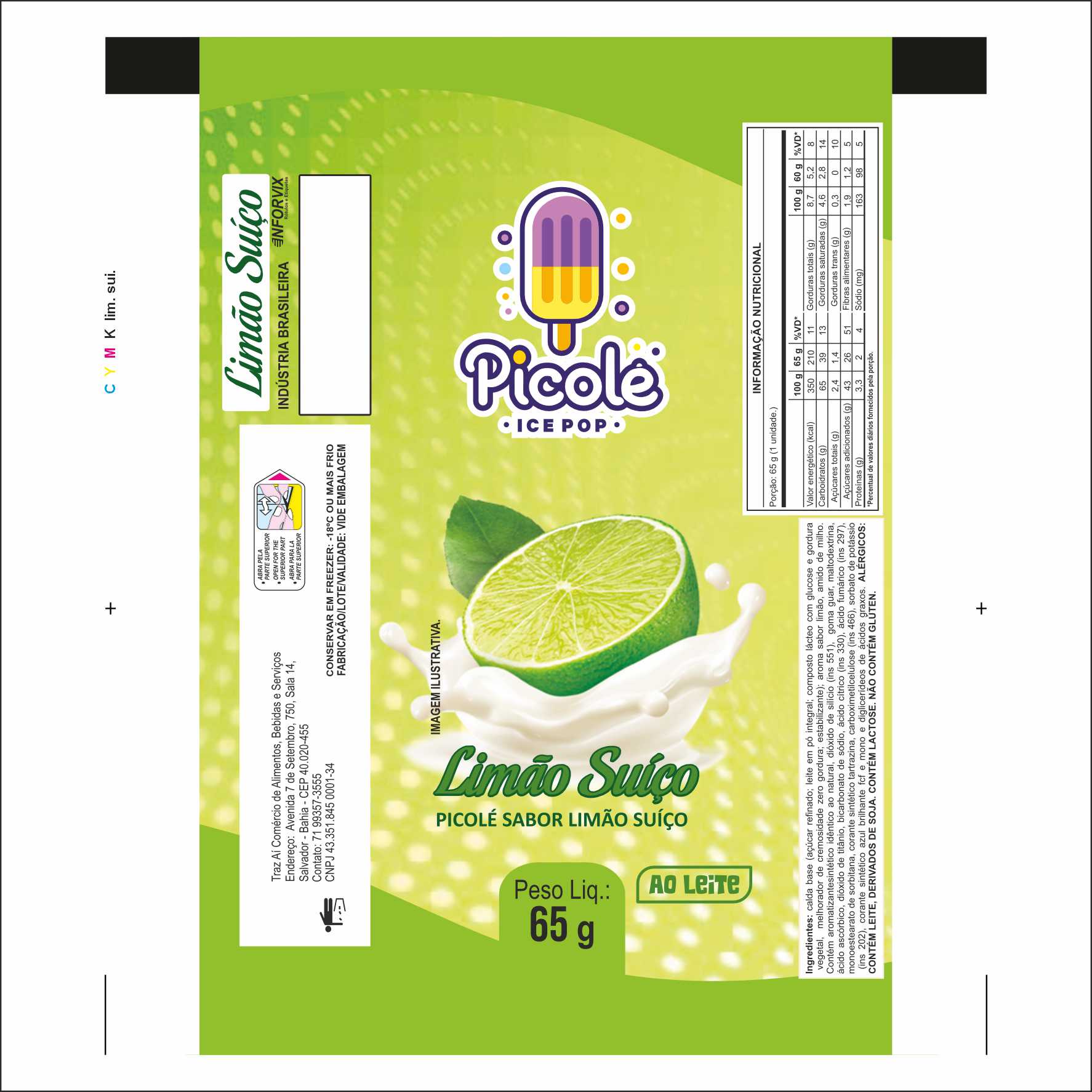 BOBINA BOPP LEITOSO PICOLÉ 6KG ICE POP LIMAO SUIÇO BOBINA BOPP LEITOSO PICOLÉ 6KG ICE POP LIMAO SUIÇO