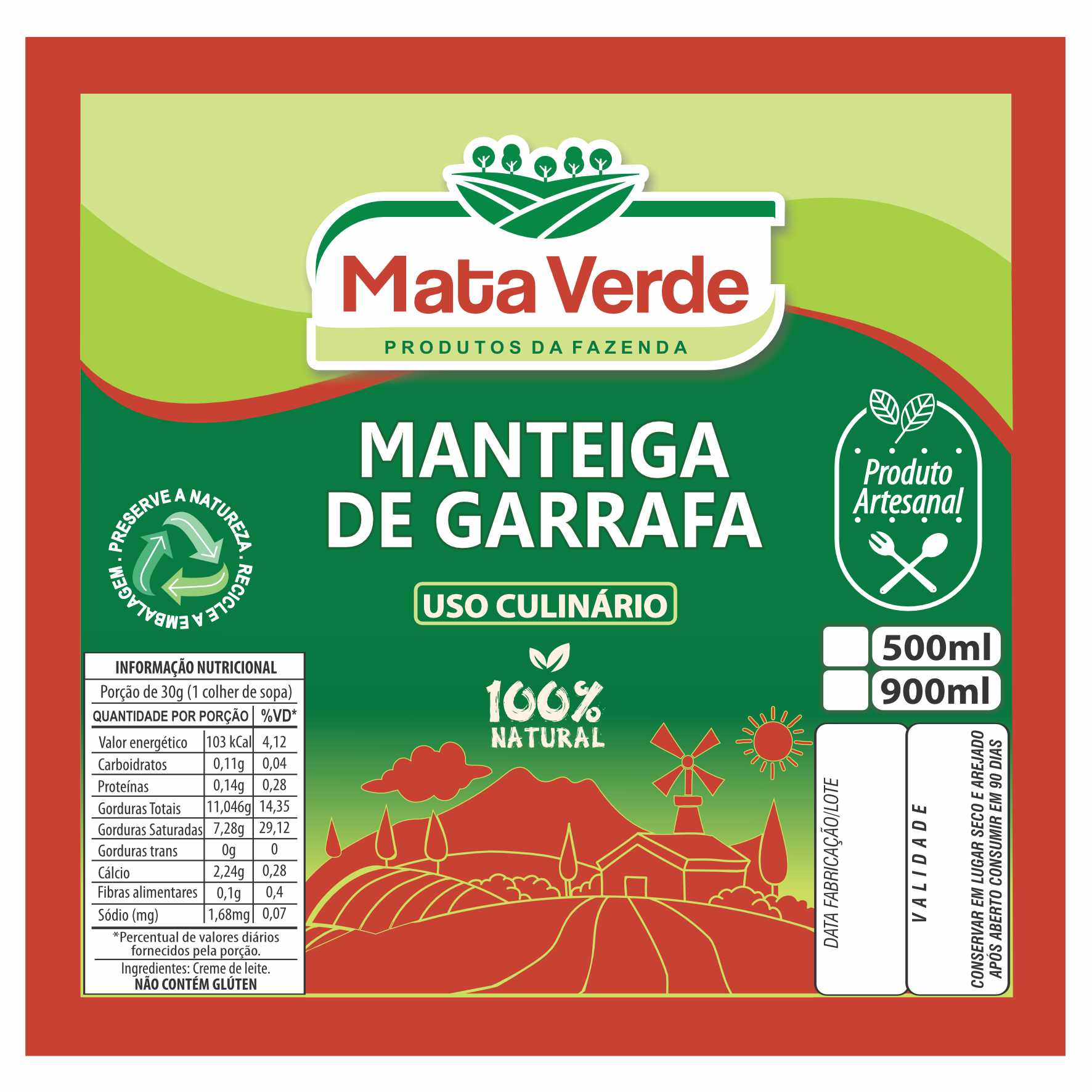 ETIQUETA 100x100/1 BOPP PEROLADO / MANTEIGA DE GARRAFA FAZENDA MATA VERDE 32MTS