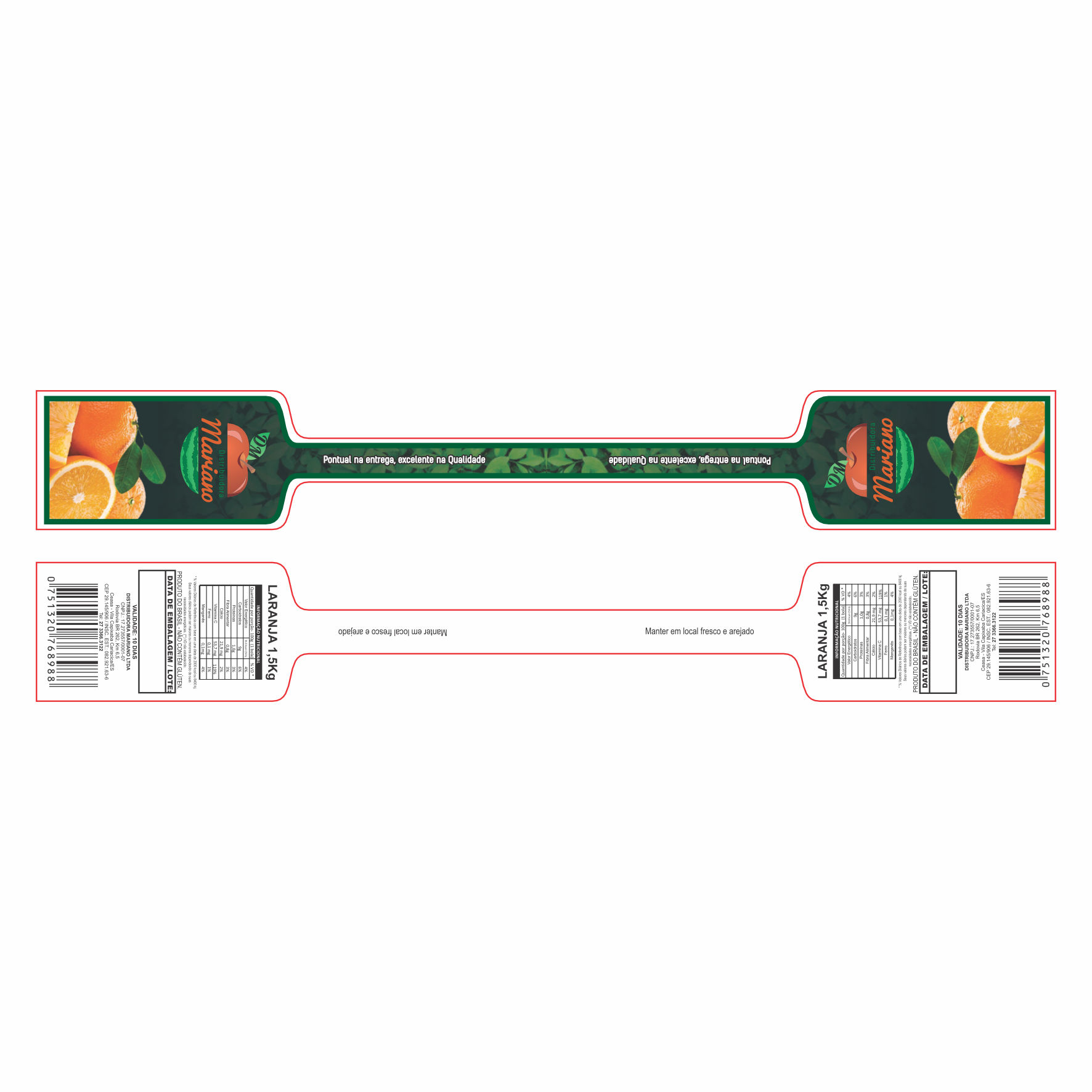 ETIQUETA 38X279,40/1 CARTAO LAMINADO/DISTRIBUIDORA MARIANO LARANJA 1,5K (1000UNID)K