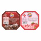 ETIQUETA 63X63/2 PERSONALIZADA/COUCHE ADESIVO/GELLIN MORANGO/CHOCOLATE 180ML -67MTS