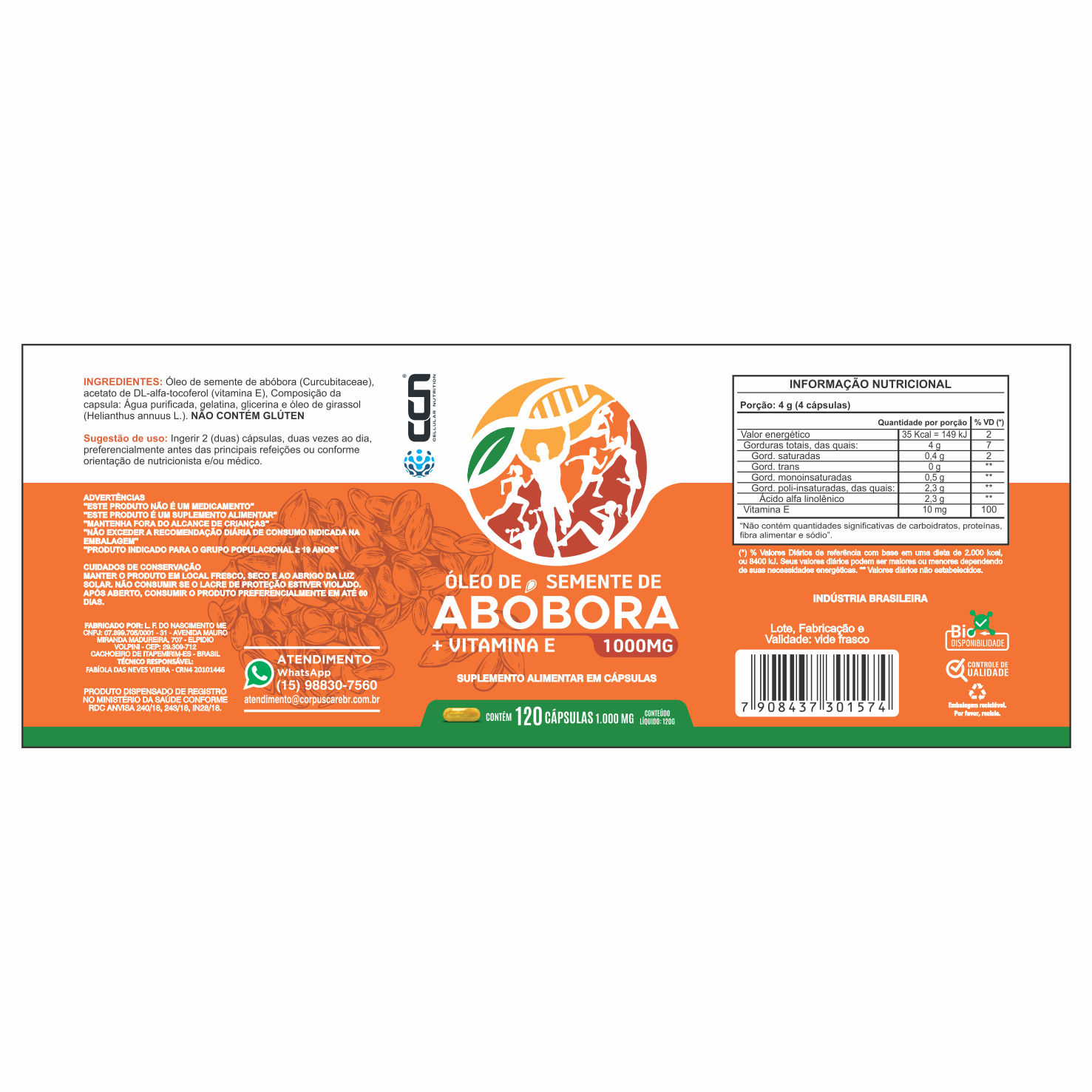 ETIQUETA 70X187 PERSON BOPP PEROLADO CELULAR NUTRITION OLEO DE SEMENTE D ABOBORA C/ VITAMINA E 120CAPS (500UNID)K