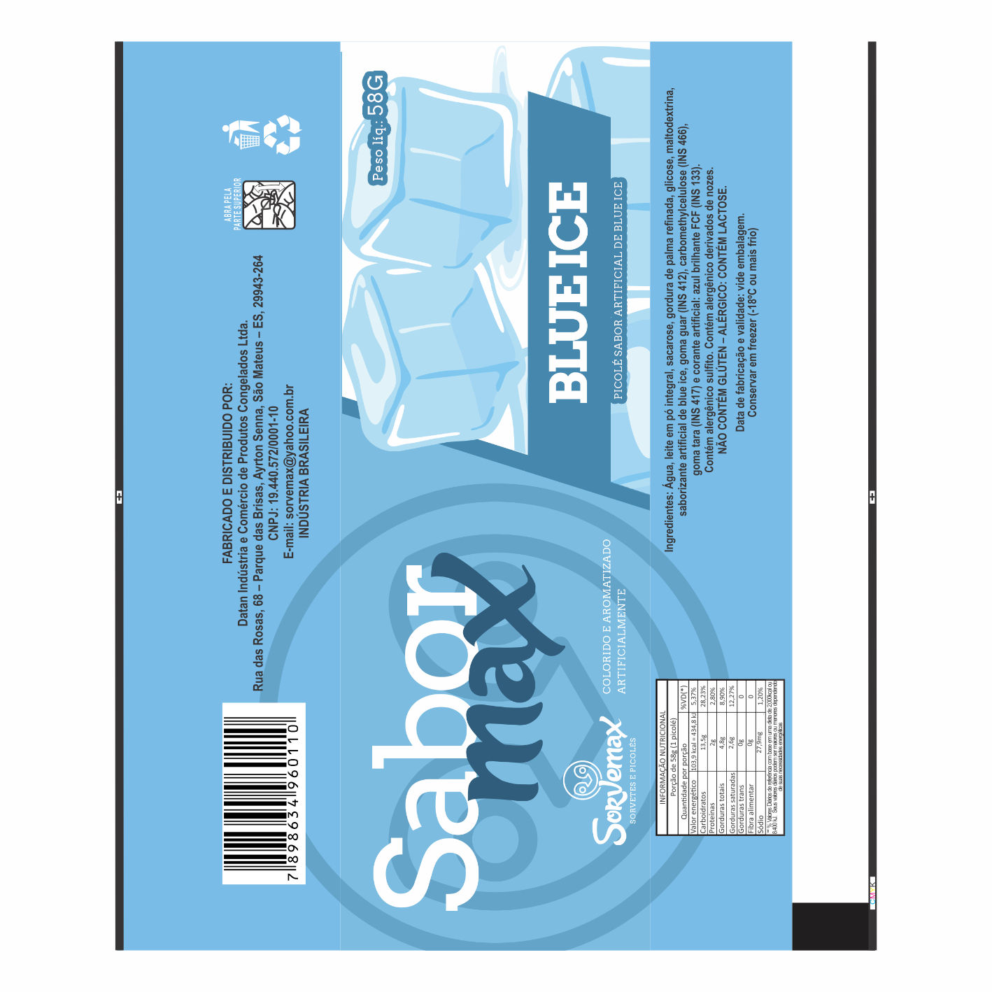 BOBINA BOPP LEITOSO PICOLÉ 6KG - SORVEMAX BLUE ICE BOBINA BOPP LEITOSO PICOLÉ 6KG - SORVEMAX BLUE ICE