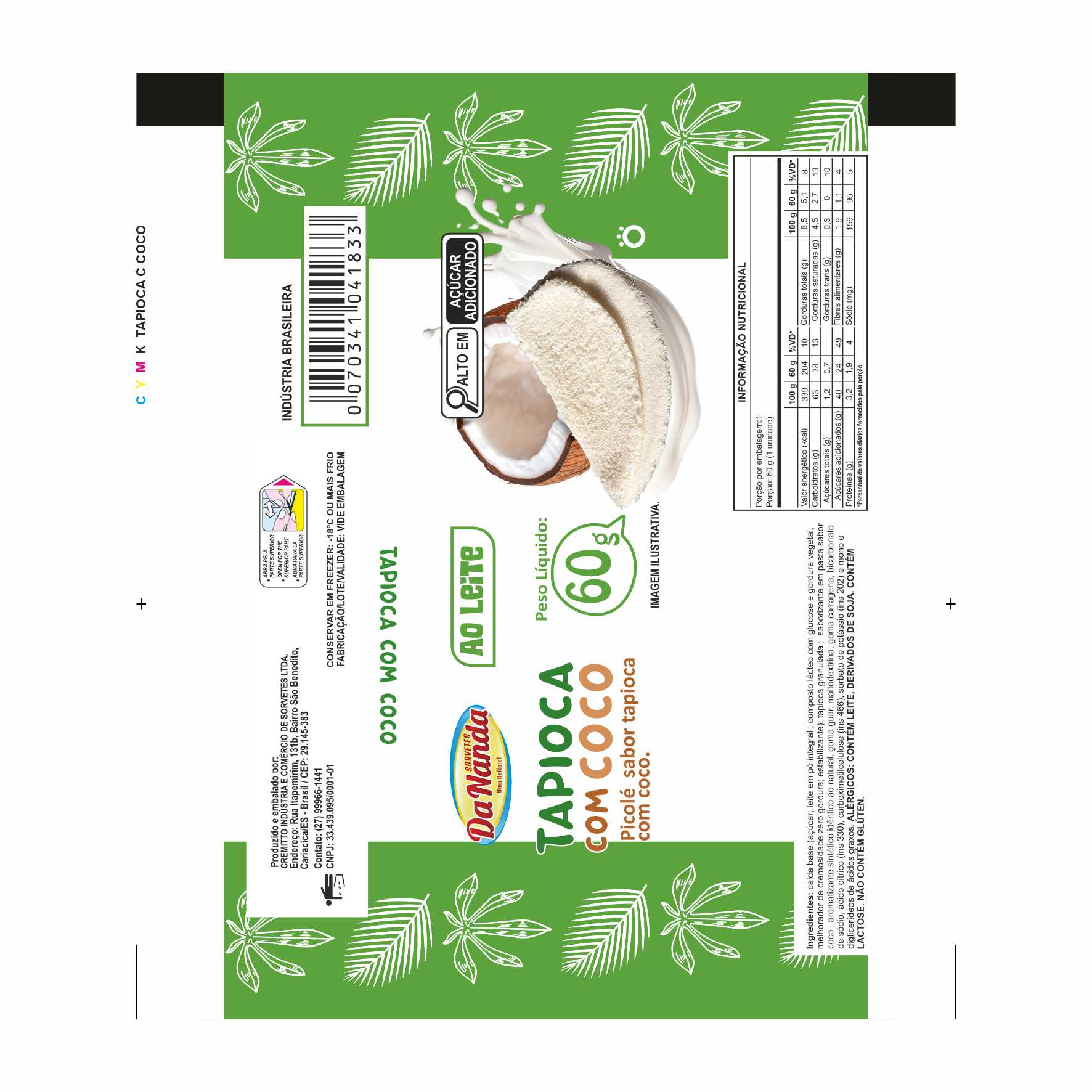 BOBINA BOPP LEITOSO PICOLÉ 6KG - DANANDA TAPIOCA COM COCO