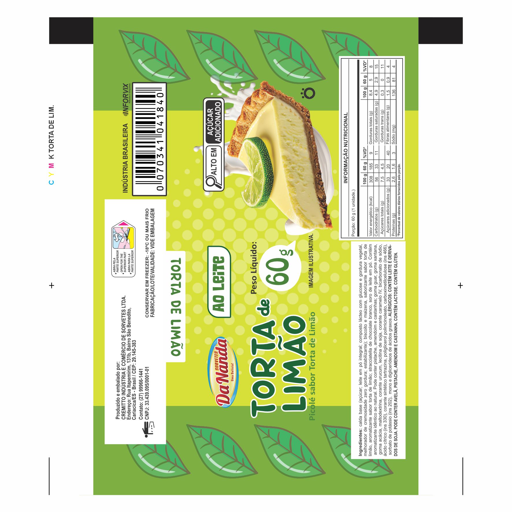 BOBINA BOPP LEITOSO PICOLÉ 6KG - DANANDA TORTA DE LIMÃO