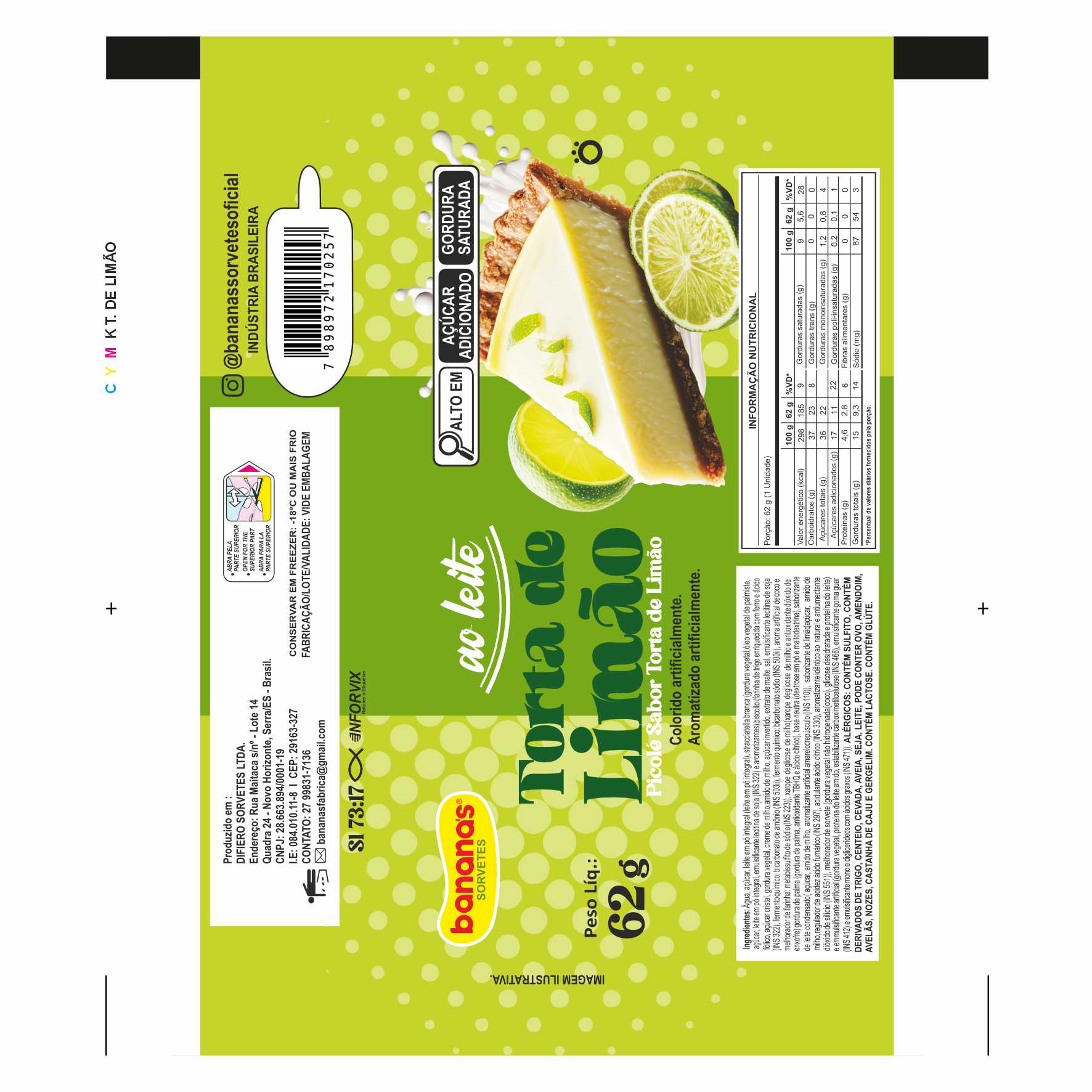 BOBINA BOPP METALIZADO PICOLE BANANAS SORVETES TORTA DE LIMAO