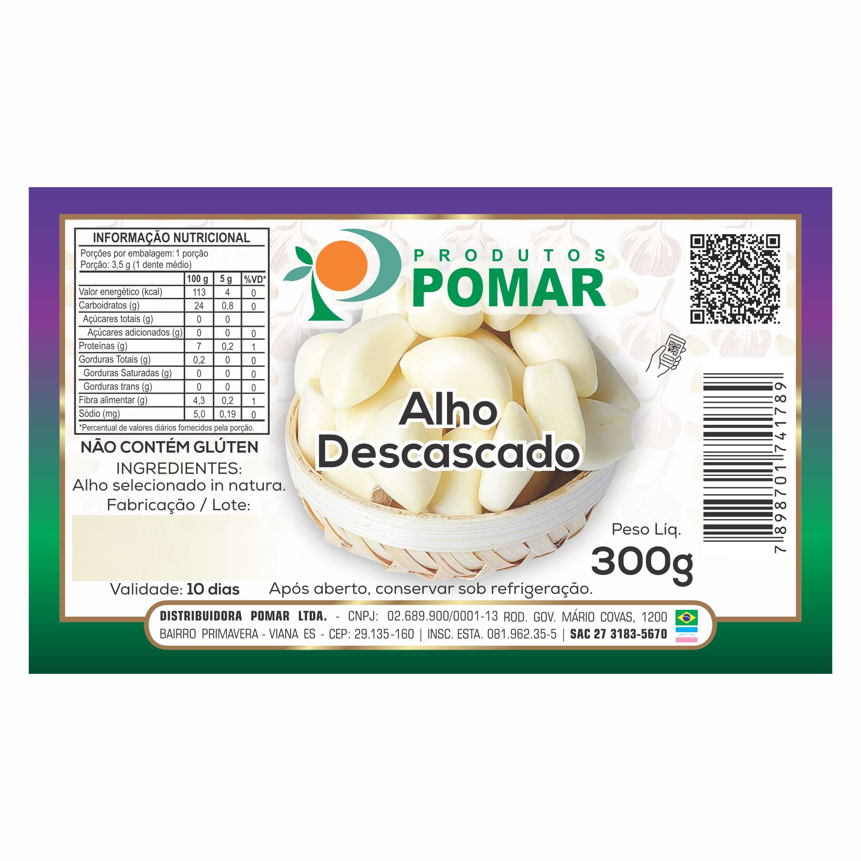 ETIQUETA 100X60/1 COUCHE ADESIVA POMAR ALHO DESCASCADO VAL 10 DIAS 300G (500 UNID) K