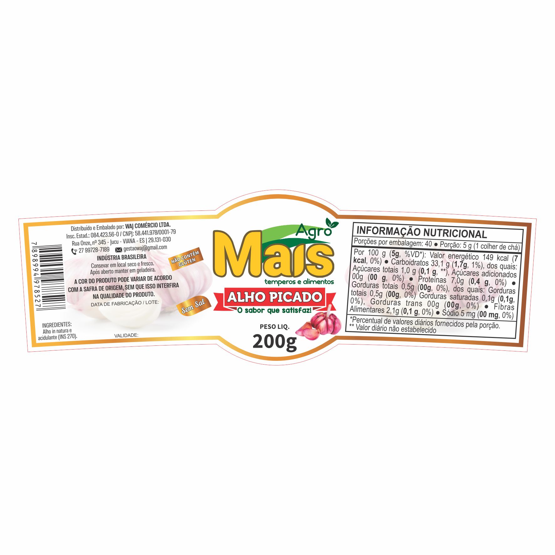 ETIQUETA 40x118/2 BOPP METALIZADO AGRO MAIS ALHO PICADO 200G (500UNID) K
