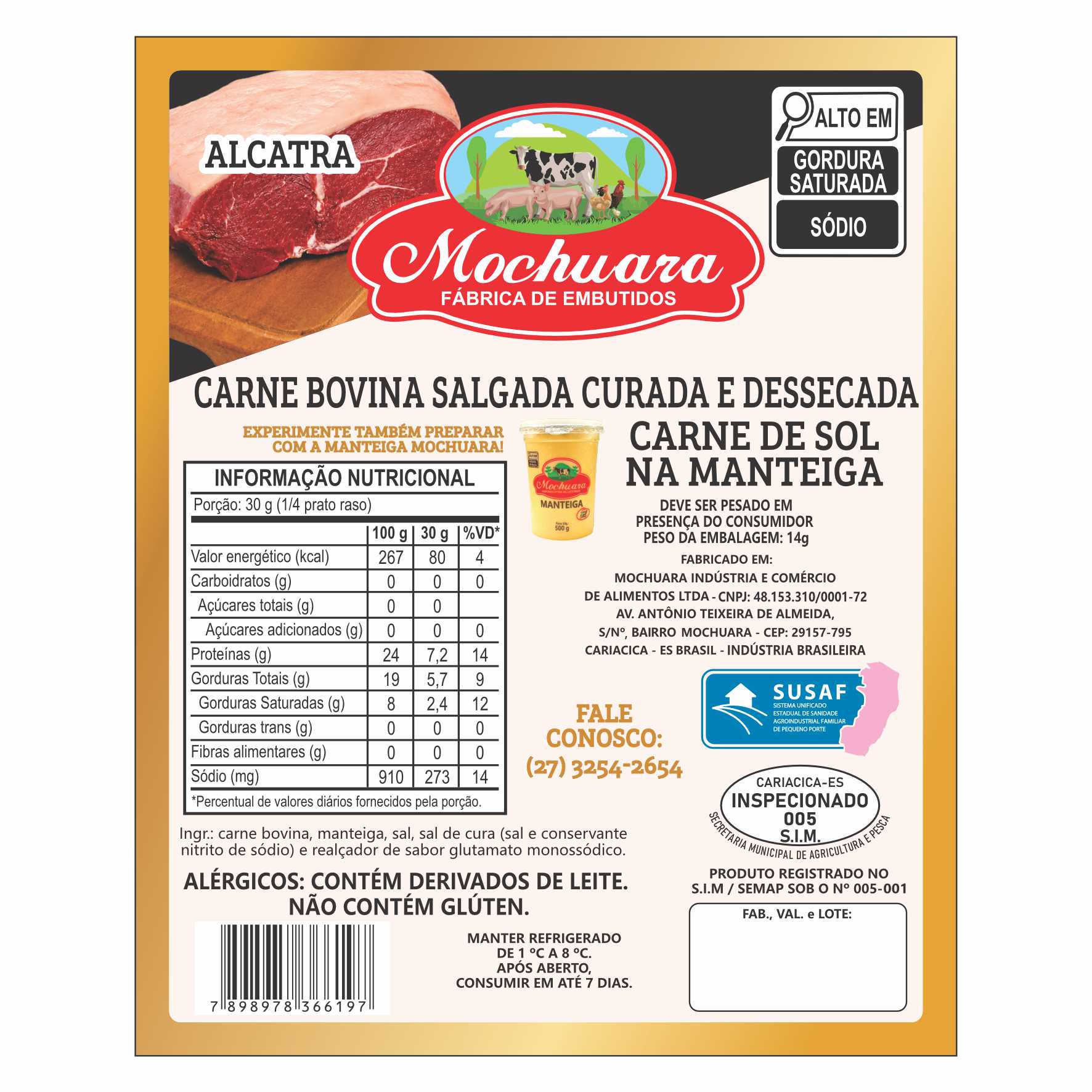 ETIQUETA 100X125/1 DURALYTE MOCHUARA CARNE BOV SALG CURADA E DESSECADA CARNE DE SOL NA MANTEIGA ALCATRA-32MTS