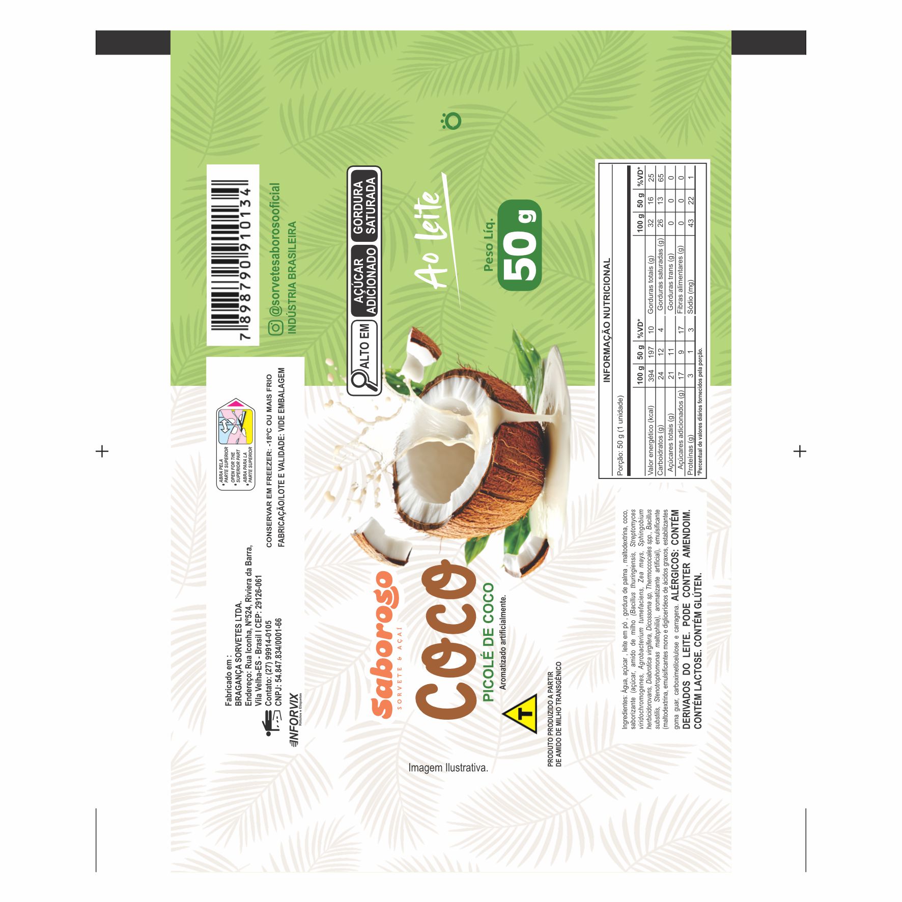 BOBINA BOPP LEITOSO PICOLE 6KG SABOROSO COCO