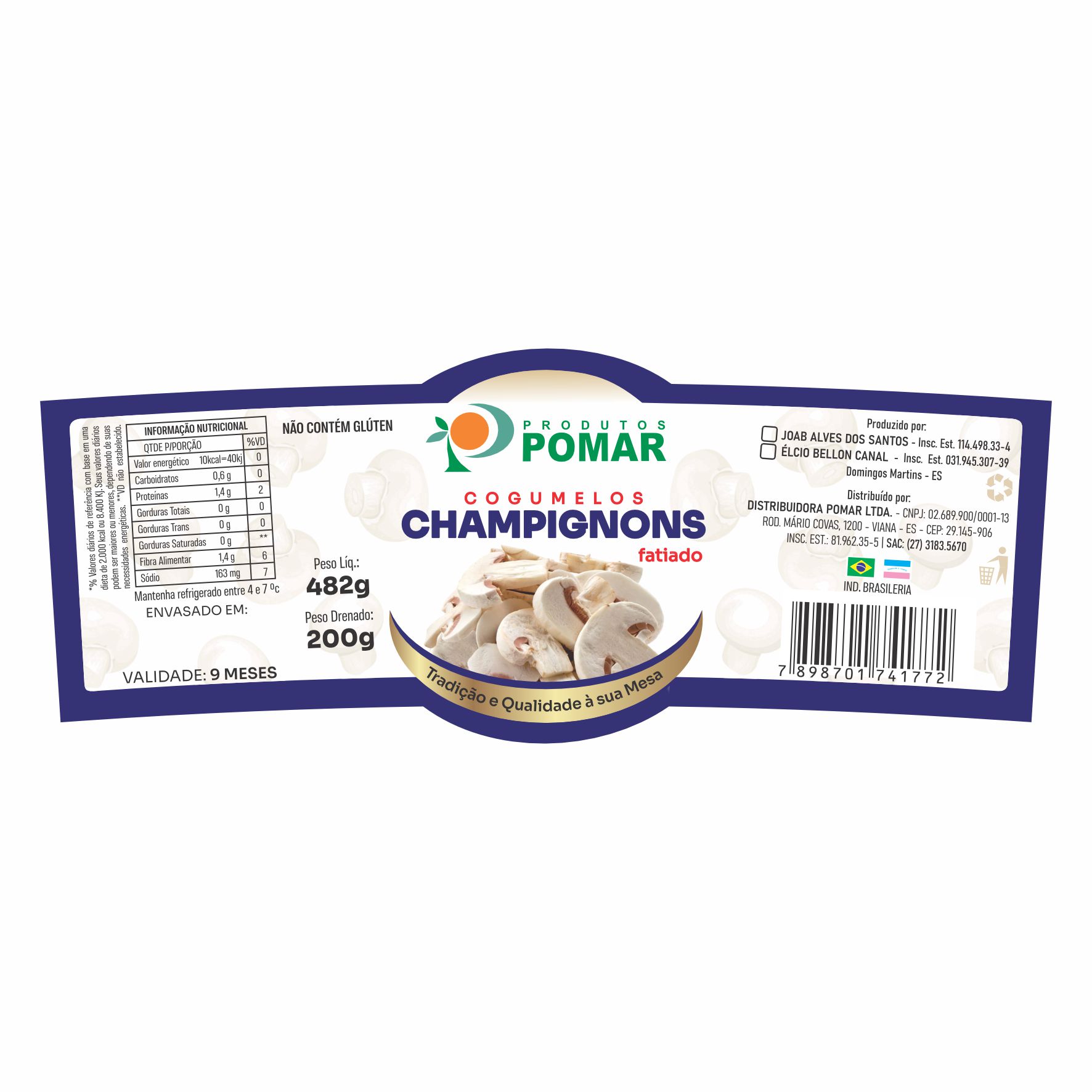 ETIQUETA 52X135/2 BOPP METALIZADO LAMINADO POMAR COGUMELOS CHAMPIGNONS FATIADO 200G(500)K