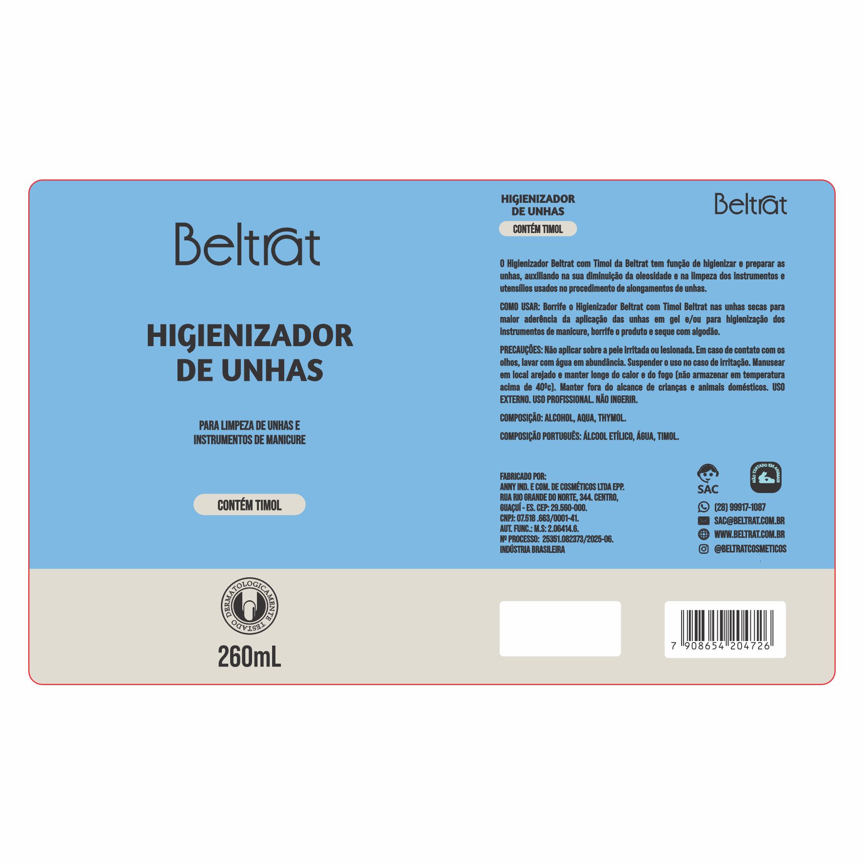 ETIQUETA 112X179 PERSON BOPP TRANSPARENTE HIGIENIZADOR DE UNHAS BELTRAT 260ML (1000UNI)