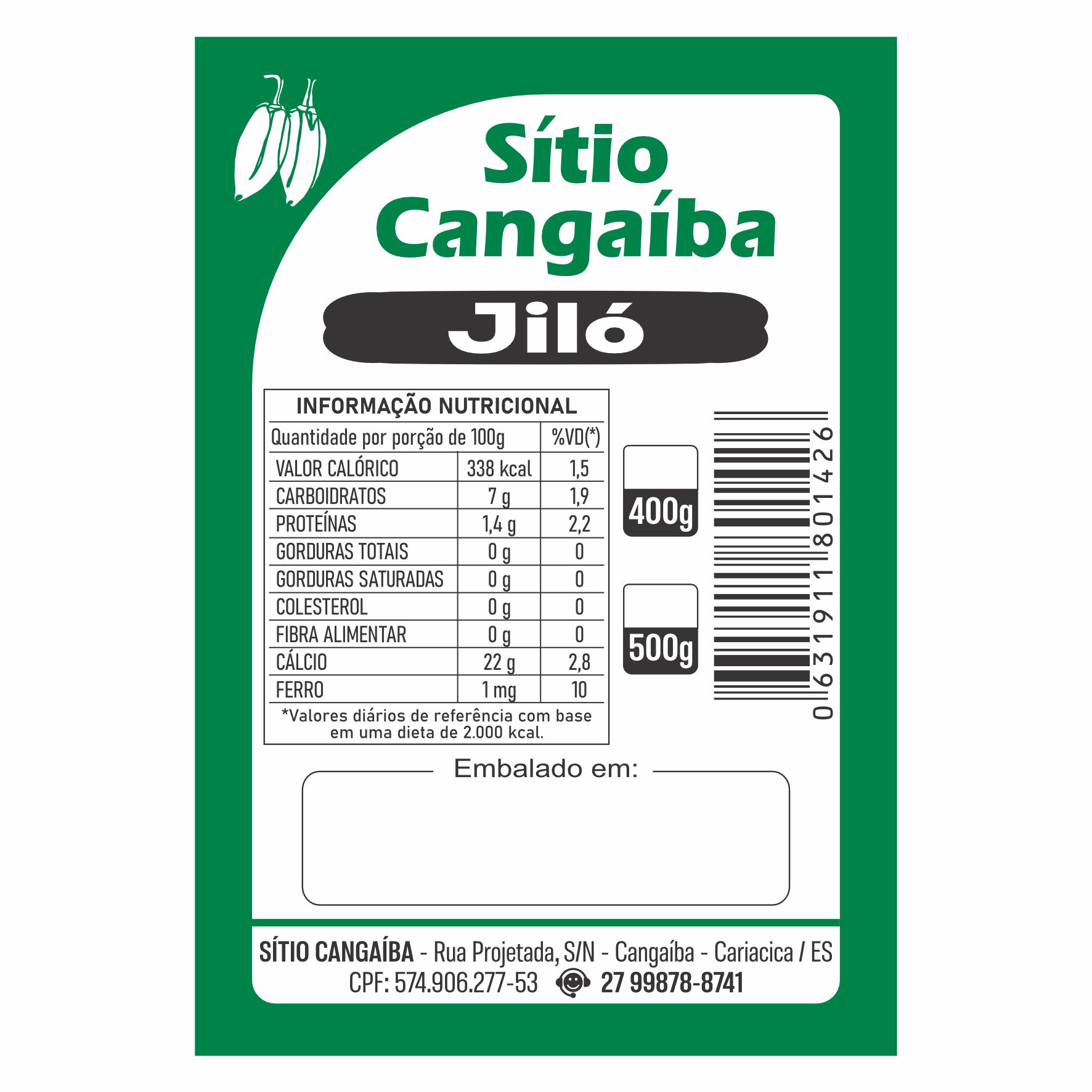 ETIQUETA 40X60/2 PERSONALIZADA/COUCHE ADES/SITIO CANGAIBA/JILO - KROMIA