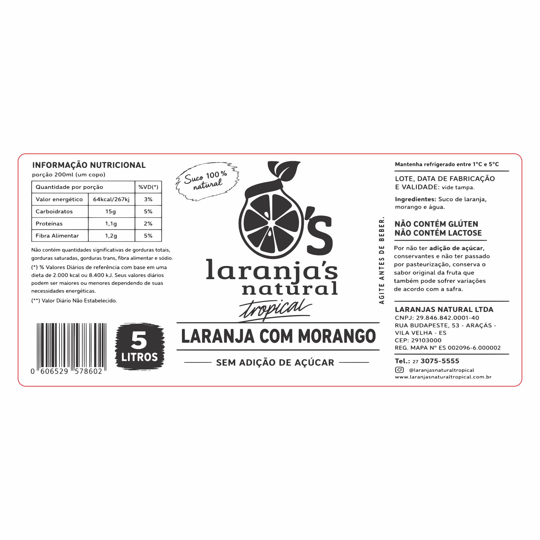 ETIQUETA 60X130/1 BOPP PEROLADO LARANJA NATURAL LARANJA COM MORANGO PRETO E BRANCO-133MTS