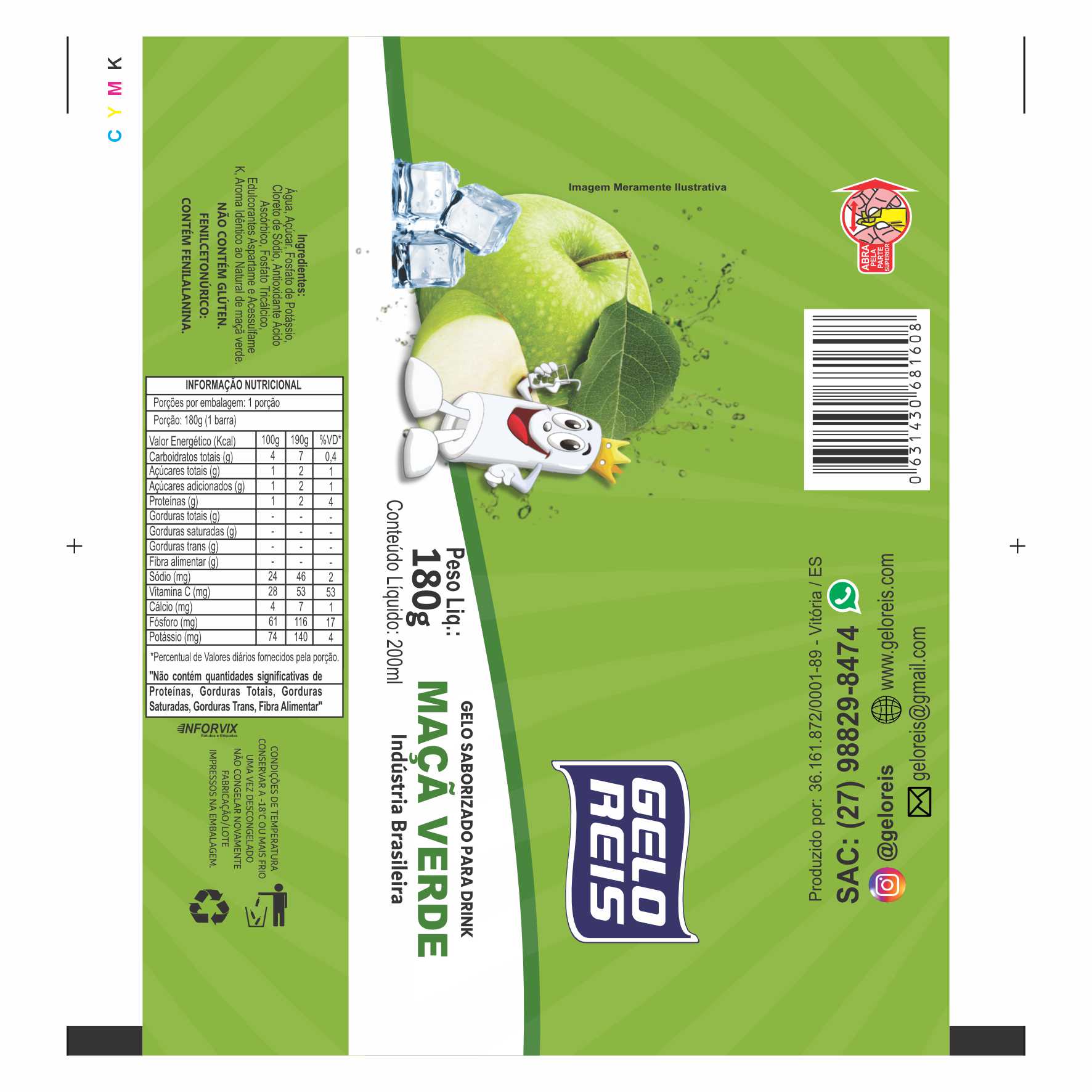 BOBINA BOPP LEITOSO GELO REIS MAÇA VERDE 180G