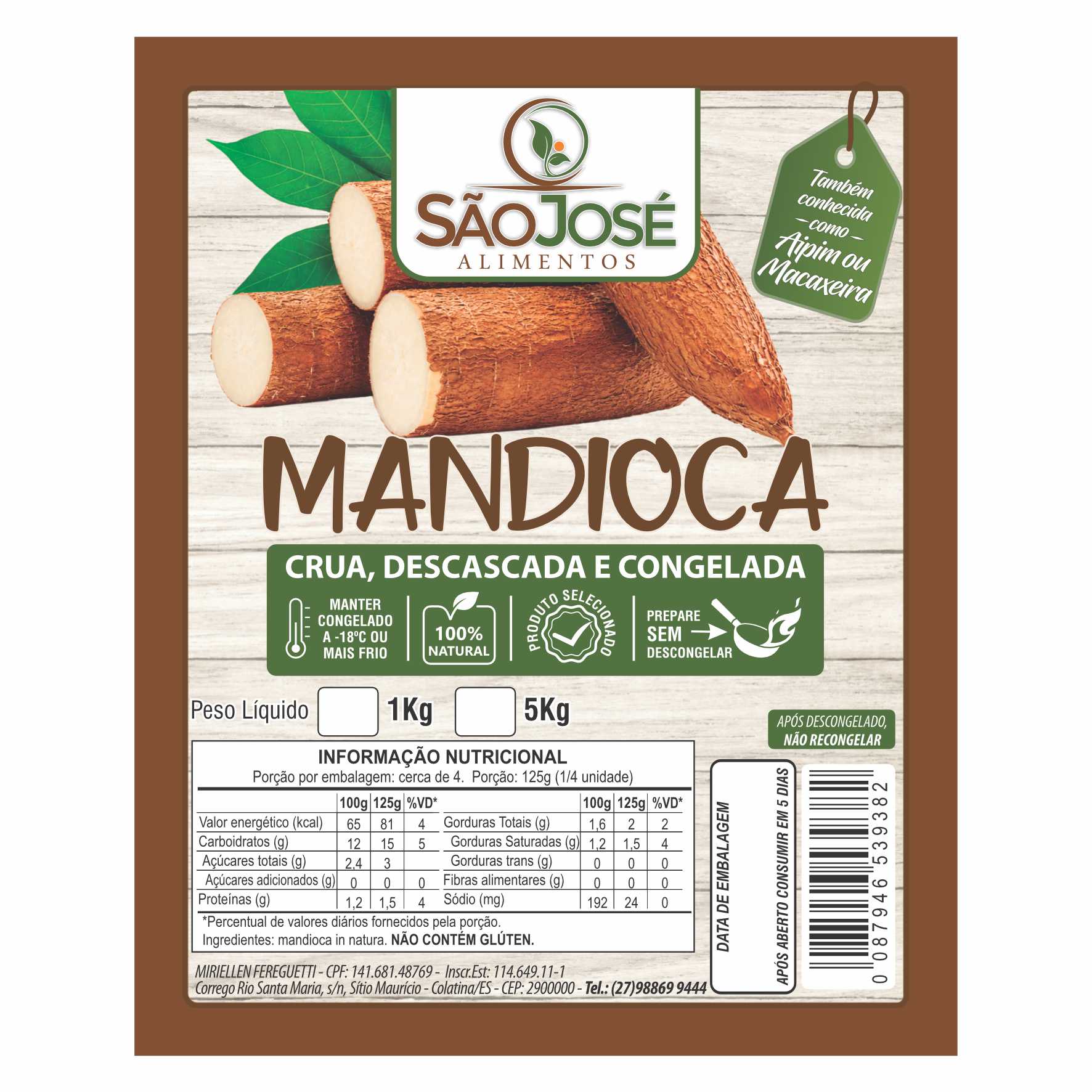 ETIQUETA 125X100 RETANGULAR BOPP DURALYTE MANDIOCA CRUA E DESCASCADA - SAO JOSE ALIMENTOS (1000UNI) KROMIA