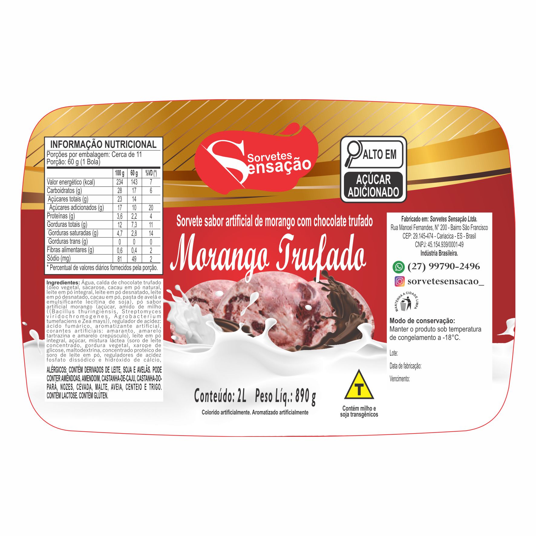 ETIQUETA 91X136/1 BOPP DURALYTE SENSAÇÃO MORANGO TRUFADO 2L - 70,5MTS