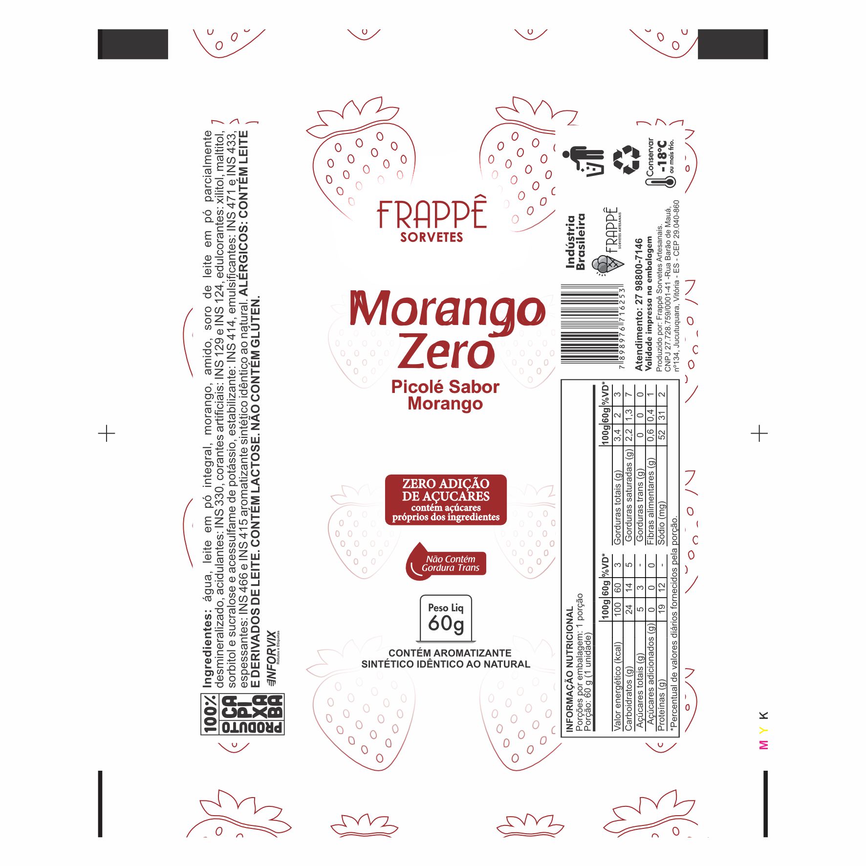 BOBINA BOPP LEITOSO COM LAMINADO PICOLE 6KG FRAPPE MORANGO ZERO