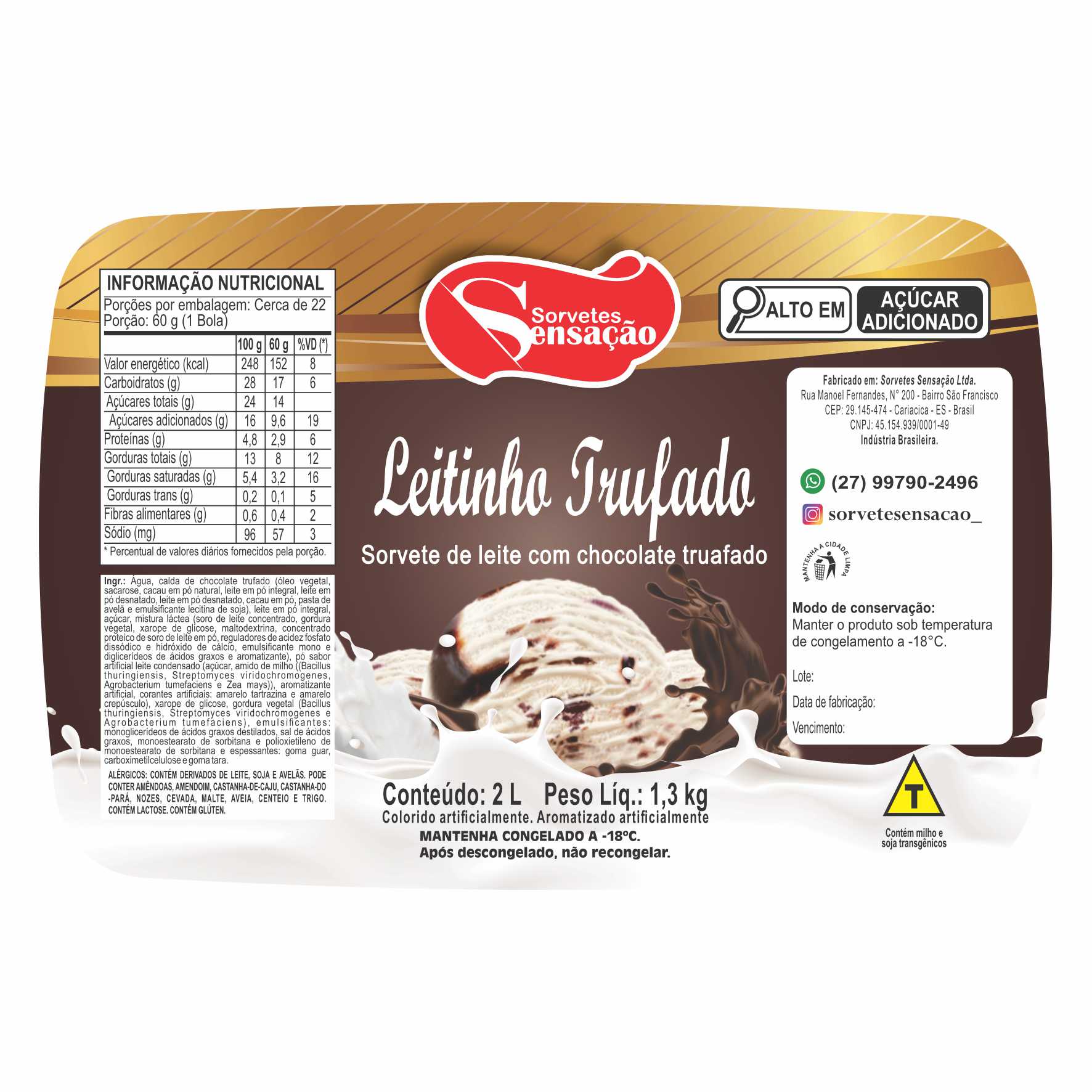 ETIQUETA 91X136/1 BOPP DURALYTE SENSAÇÃO LEITINHO TRUFADO 2L - 70,5MTS